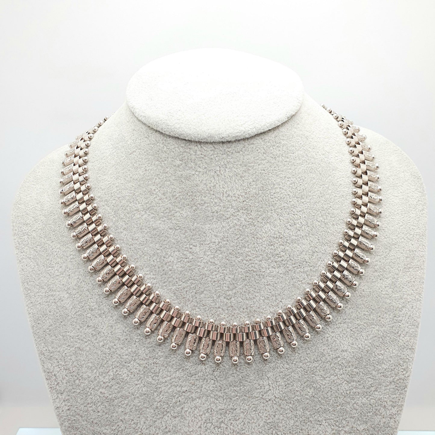 Antique Victorian Solid Silver Collar Necklace Book Chain Bookchain Bead Etruscan Choker Link 44cm 47.94g Vintage Jewelry Jewellery