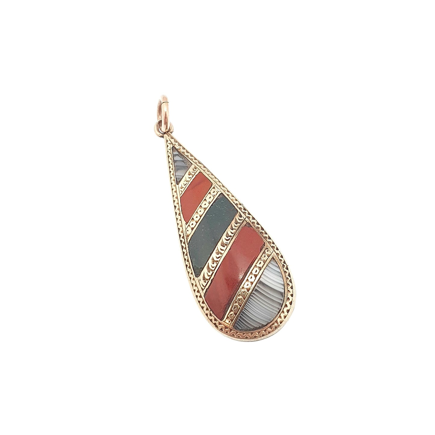 Antique 9ct Gold Montrose Lace Agate Pendant Necklace Scottish Victorian Bloodstone Red Jasper Solid 9k Gemstone Vintage Jewelry Jewellery