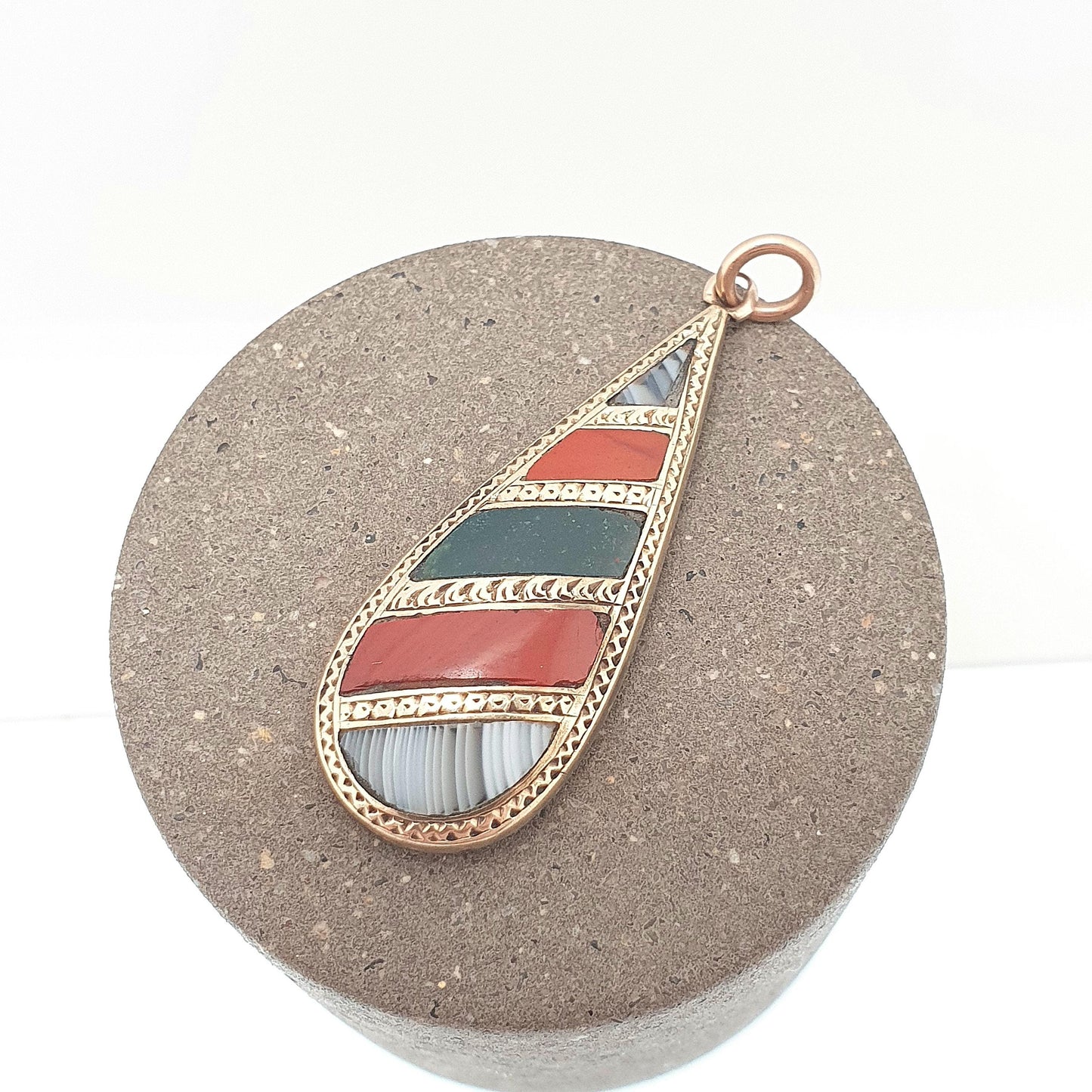 Antique 9ct Gold Montrose Lace Agate Pendant Necklace Scottish Victorian Bloodstone Red Jasper Solid 9k Gemstone Vintage Jewelry Jewellery
