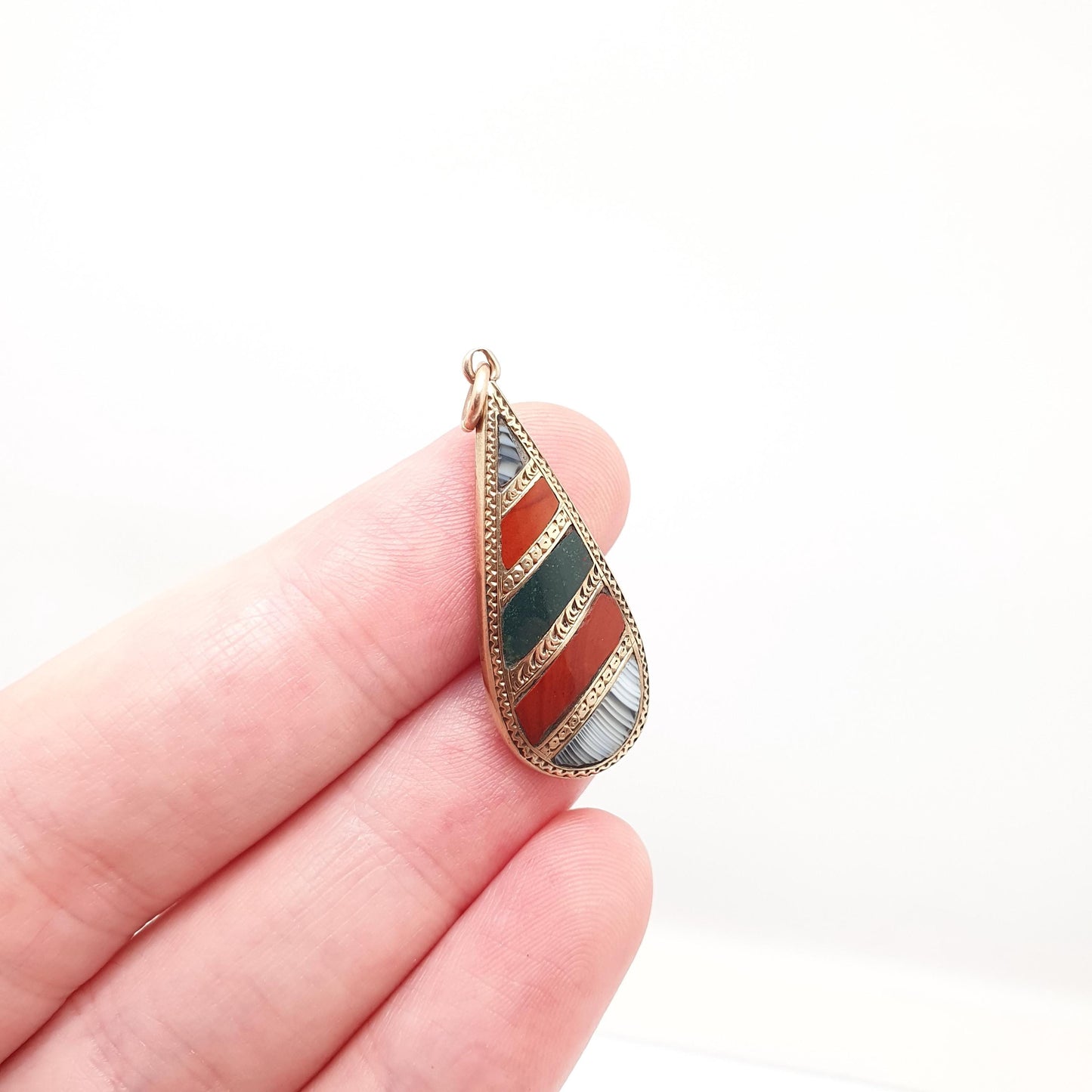 Antique 9ct Gold Montrose Lace Agate Pendant Necklace Scottish Victorian Bloodstone Red Jasper Solid 9k Gemstone Vintage Jewelry Jewellery