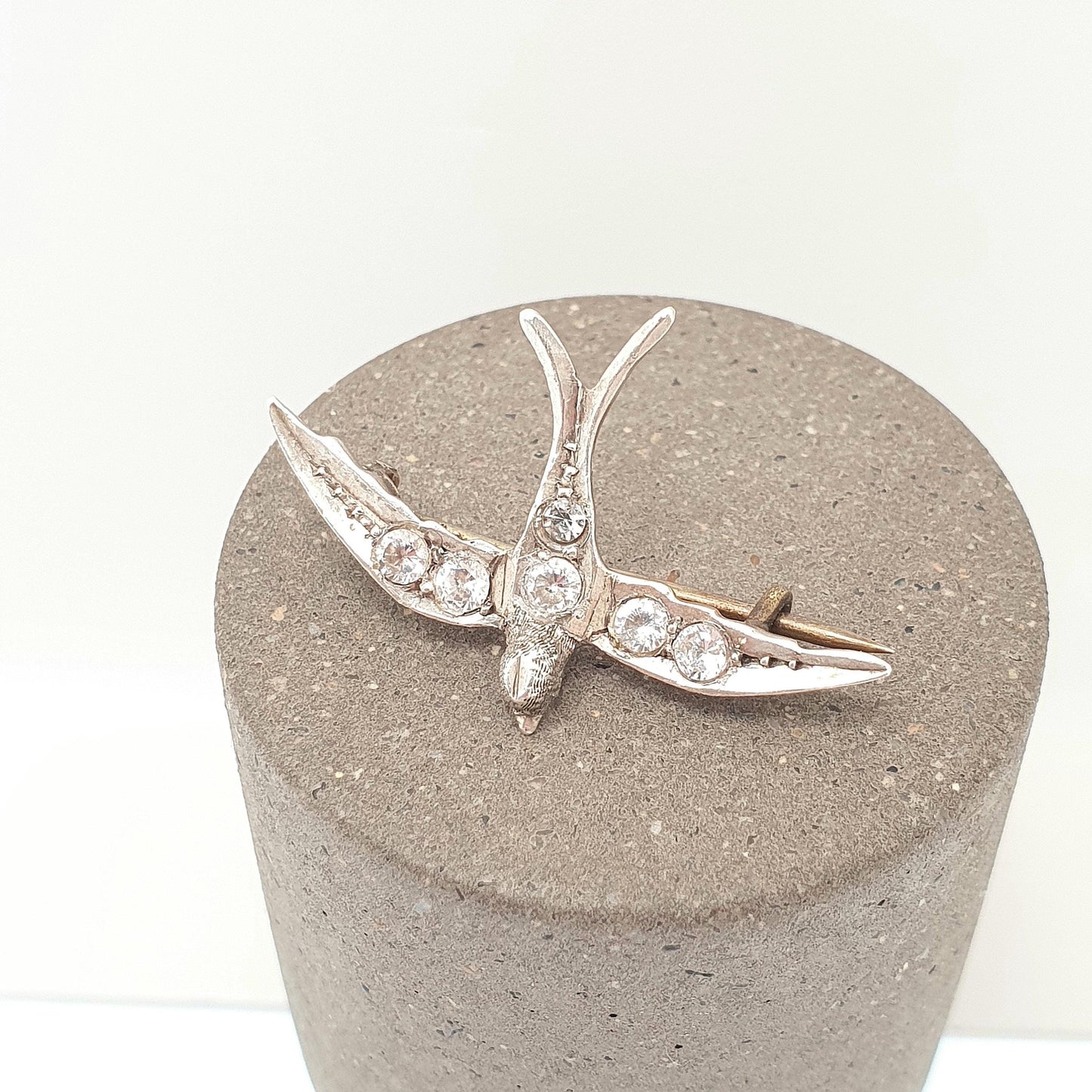 Antique Sterling Silver Bird Brooch Pin Diamond Paste Victorian Cute Sweet Swallow Vintage 1800s Songbird Ladies Womens Jewelry Jewellery
