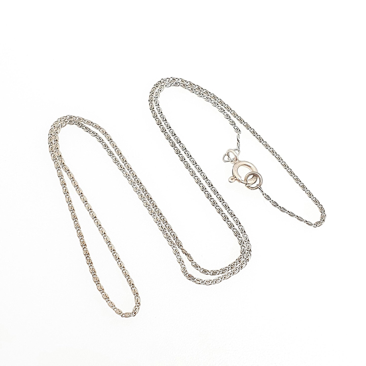 Antique Sterling Silver Byzantine Link Chain Necklace Fine 40cm 15.7" 1.38g Fancy Knot Link Solid 925 Vintage Womens Jewelry Jewellery