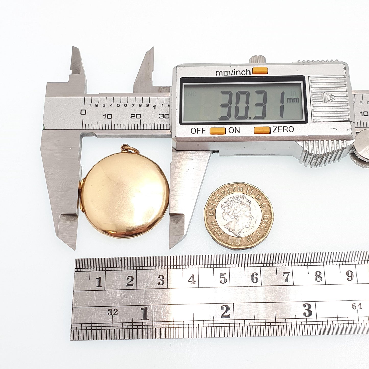Antique 9ct Gold Round Locket Solid 9k 375 Large Plain Smooth Circle Pendant Fine Big Gift Back & Front Necklace Jewelry Womens Jewellery