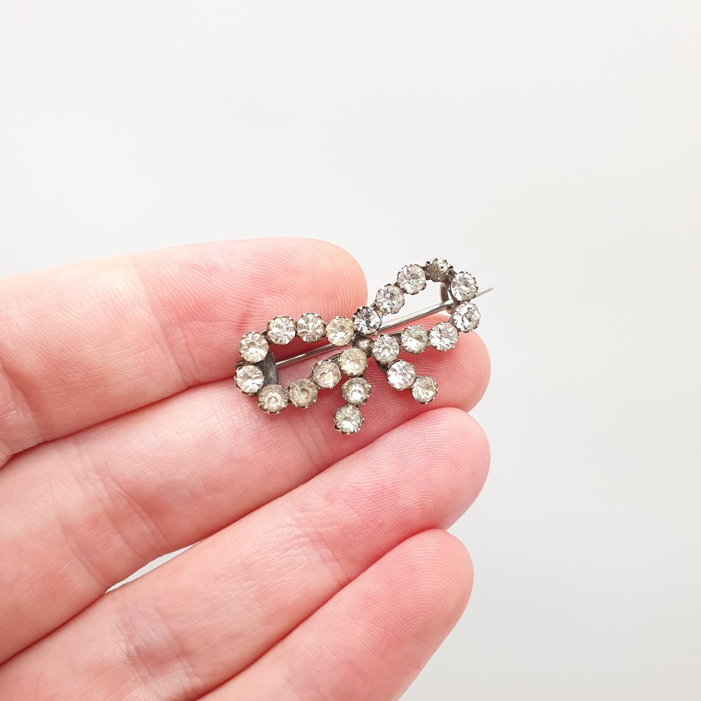 Antique Victorian Paste Solid Silver Bow Brooch Ribbon Cute Diamond Pastes 1800s Cute Gift Special Rare Womens Jewelry Jewellery Vintage