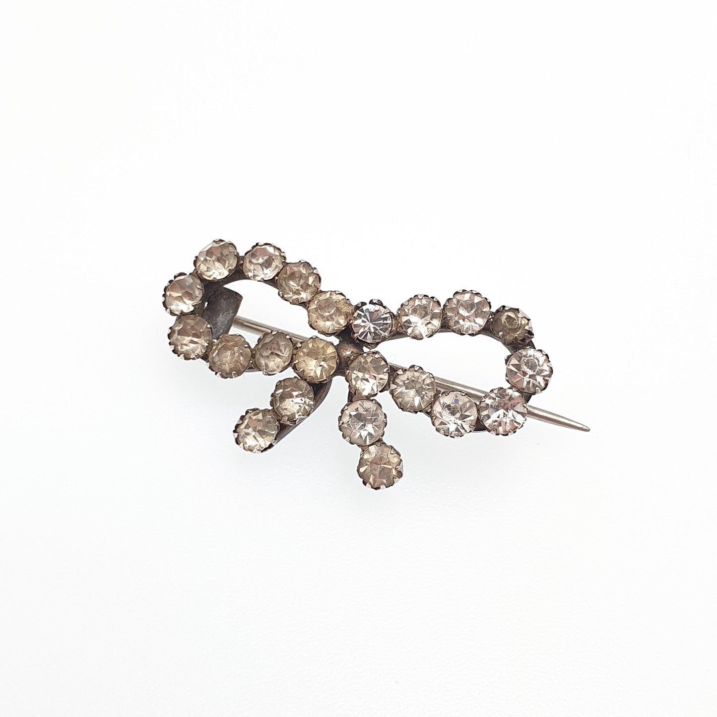 Antique Victorian Paste Solid Silver Bow Brooch Ribbon Cute Diamond Pastes 1800s Cute Gift Special Rare Womens Jewelry Jewellery Vintage