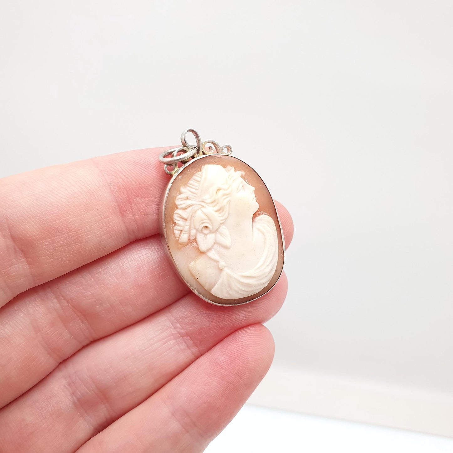 Antique Victorian Solid Silver Aphrodite Cameo Pendant Necklace Venus Goddess Hand Carved Shell Italian 1800s Vintage Jewelry Jewellery