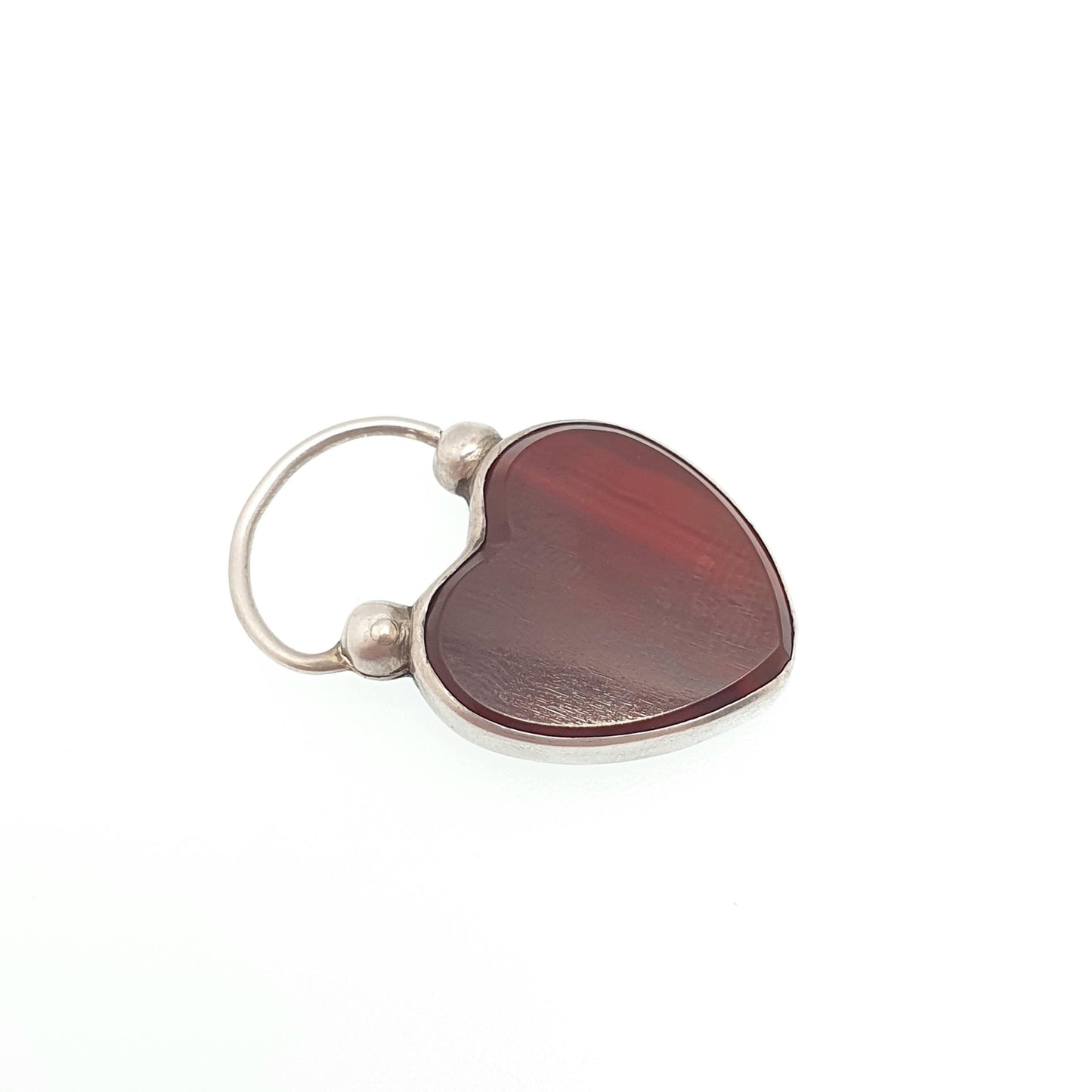 Antique Sterling Silver Victorian Padlock Agate Lock Clasp Bracelet Scottish Charm Heart Shape Gemstone Large Big 1800s Jewellery Jewelry