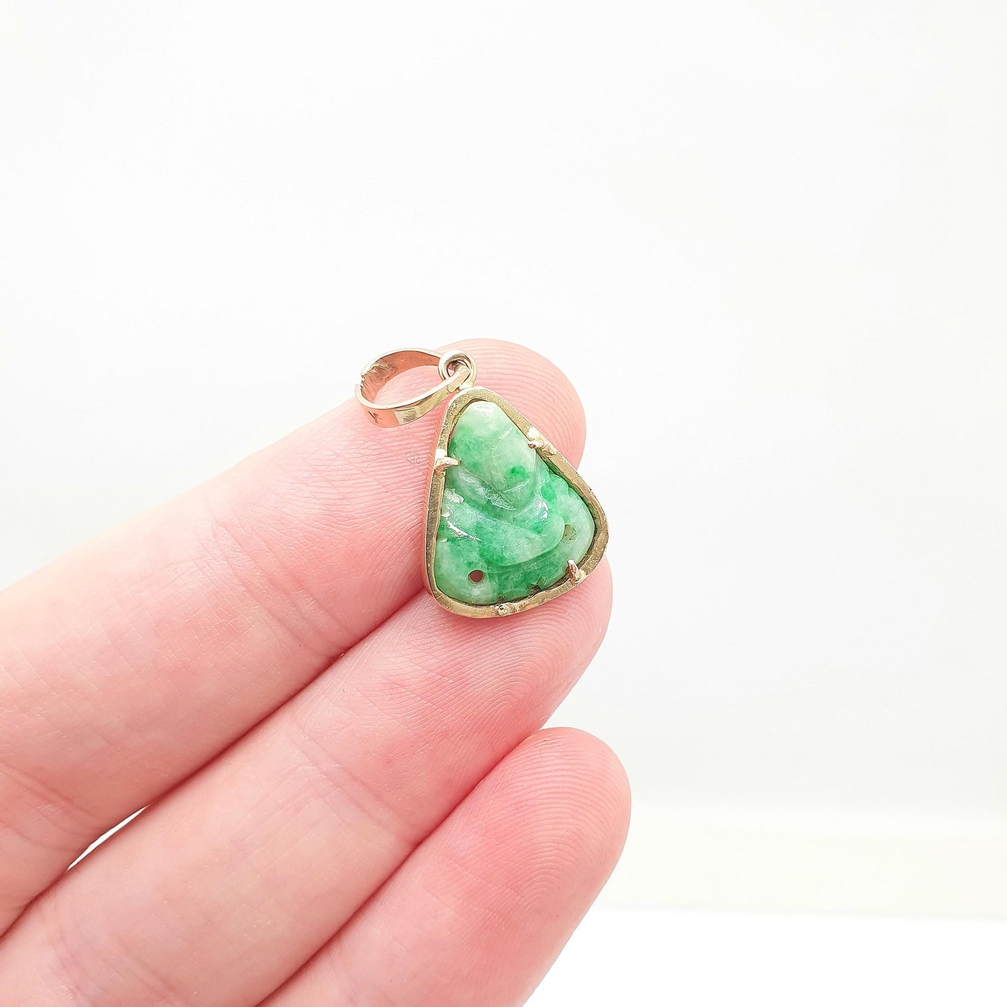 Vintage 14kt 14k Gold Apple Green Jade Necklace Pendant Hand Carved Cameo Solid 585 Genuine Jadeite Gemstone Vintage Jewelry Jewellery
