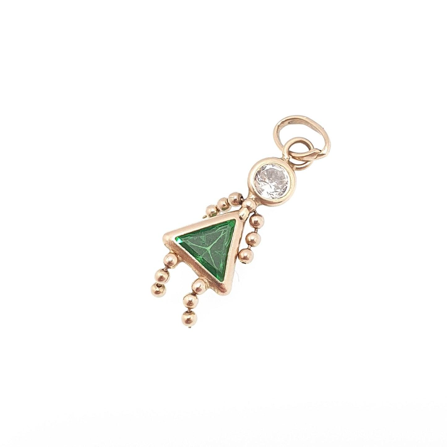 Vintage 10k Gold Girl Ragdoll Doll Pendant Necklace Charm Emerald Paste Solid 417 10kt Necklace Cute Retro Womens Jewelry Jewellery