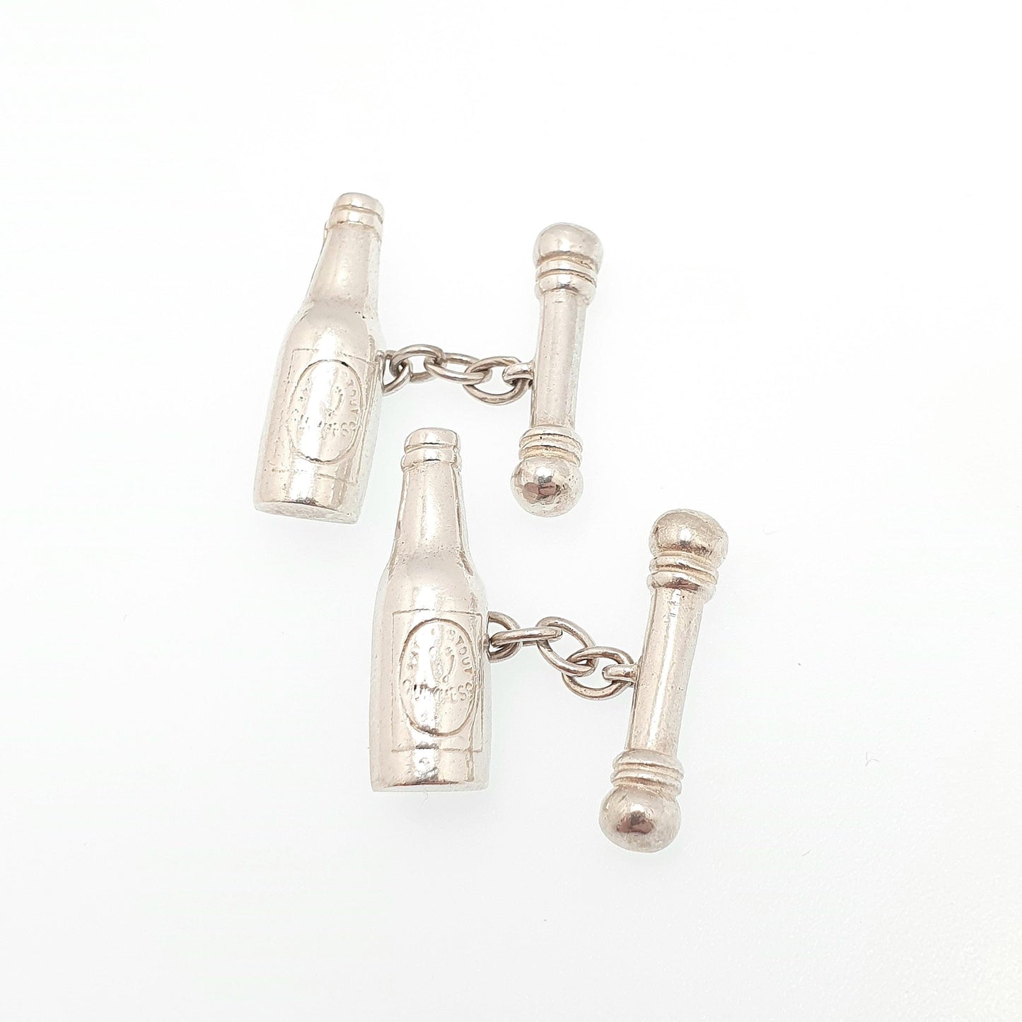 Old Vintage Sterling Silver Stout Beer Bottle Cufflinks Cuff Links Irish Drink Ireland Harp Heavy Solid Gift Gents Mens Jewelry Jewellery