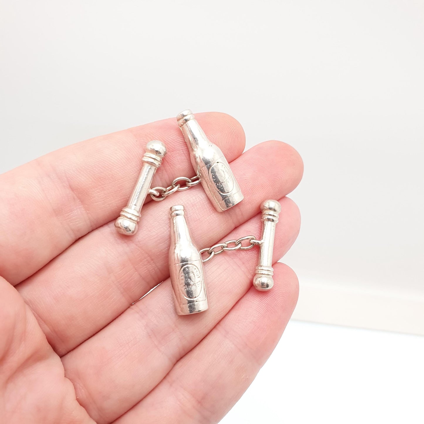 Old Vintage Sterling Silver Stout Beer Bottle Cufflinks Cuff Links Irish Drink Ireland Harp Heavy Solid Gift Gents Mens Jewelry Jewellery