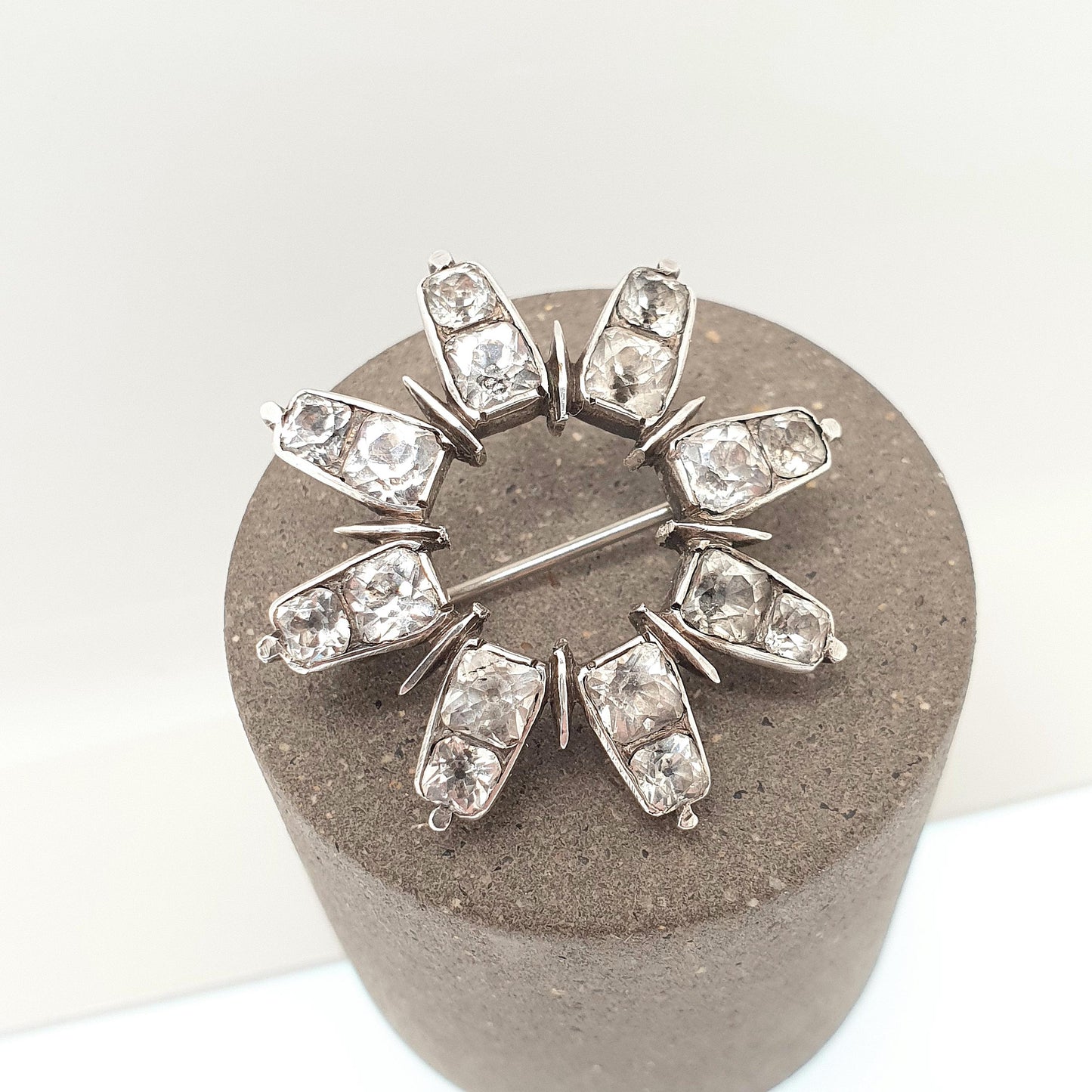 Antique Georgian Black Dot Paste Solid Silver Brooch Star Shape Old Cut Foiled Diamond Pastes Celestial Stars Vintage Jewelry Jewellery