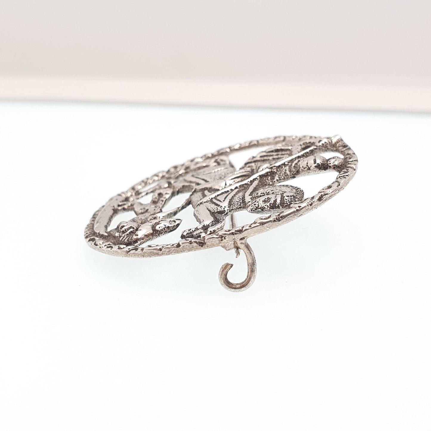 Antique George & Dragon Solid Silver Brooch Early Victorian Possibly Georgian St George Horse Knight Rare Unique Jewelry Womens Jewellery
