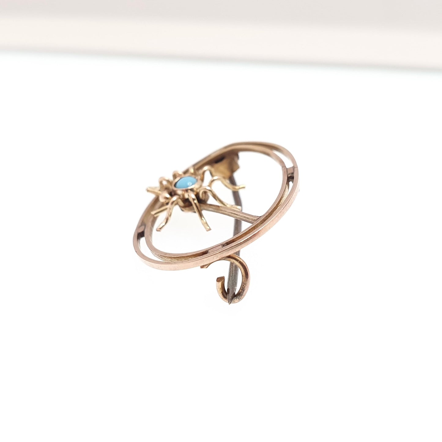 Antique 9ct Gold Spider Brooch Pin Turquoise Solid 9k 9 carat 375 Edwardian Arachnid Insect Bug Womens Vintage Jewelry Jewellery
