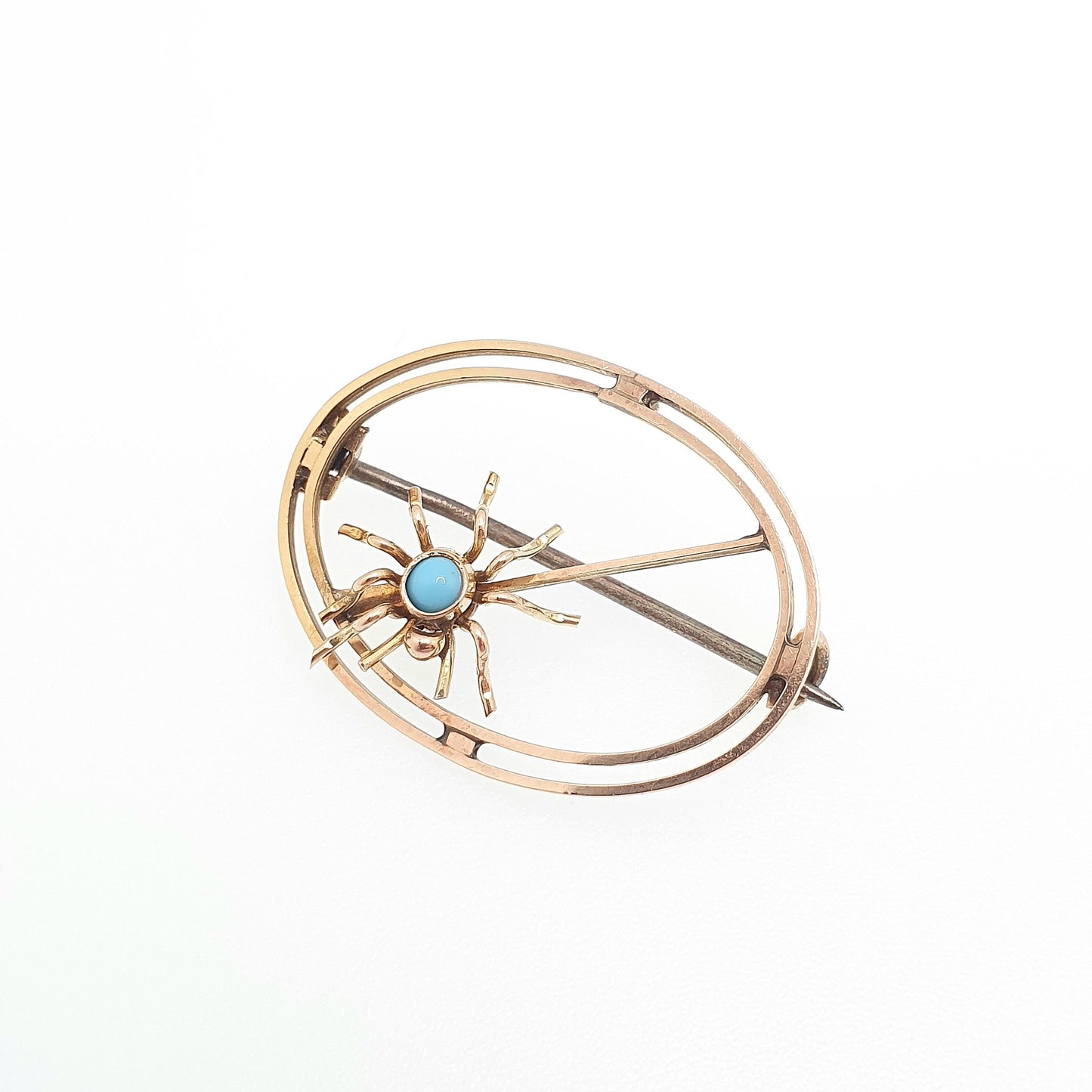 Antique 9ct Gold Spider Brooch Pin Turquoise Solid 9k 9 carat 375 Edwardian Arachnid Insect Bug Womens Vintage Jewelry Jewellery