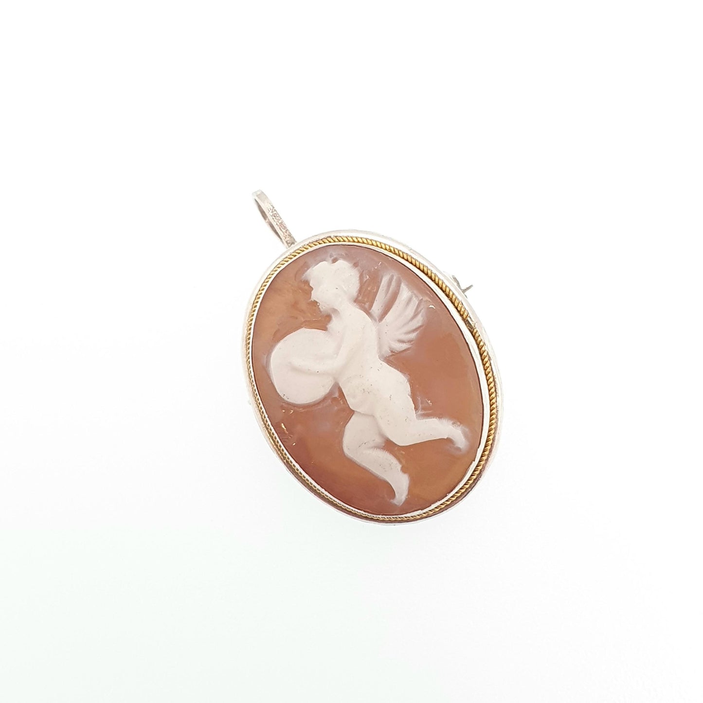 Vintage Sterling Silver Cherub Cameo Necklace Pendant Brooch Cute Shell Hand Carved Italian Solid 925 Small Jewelry Jewellery Jewelry
