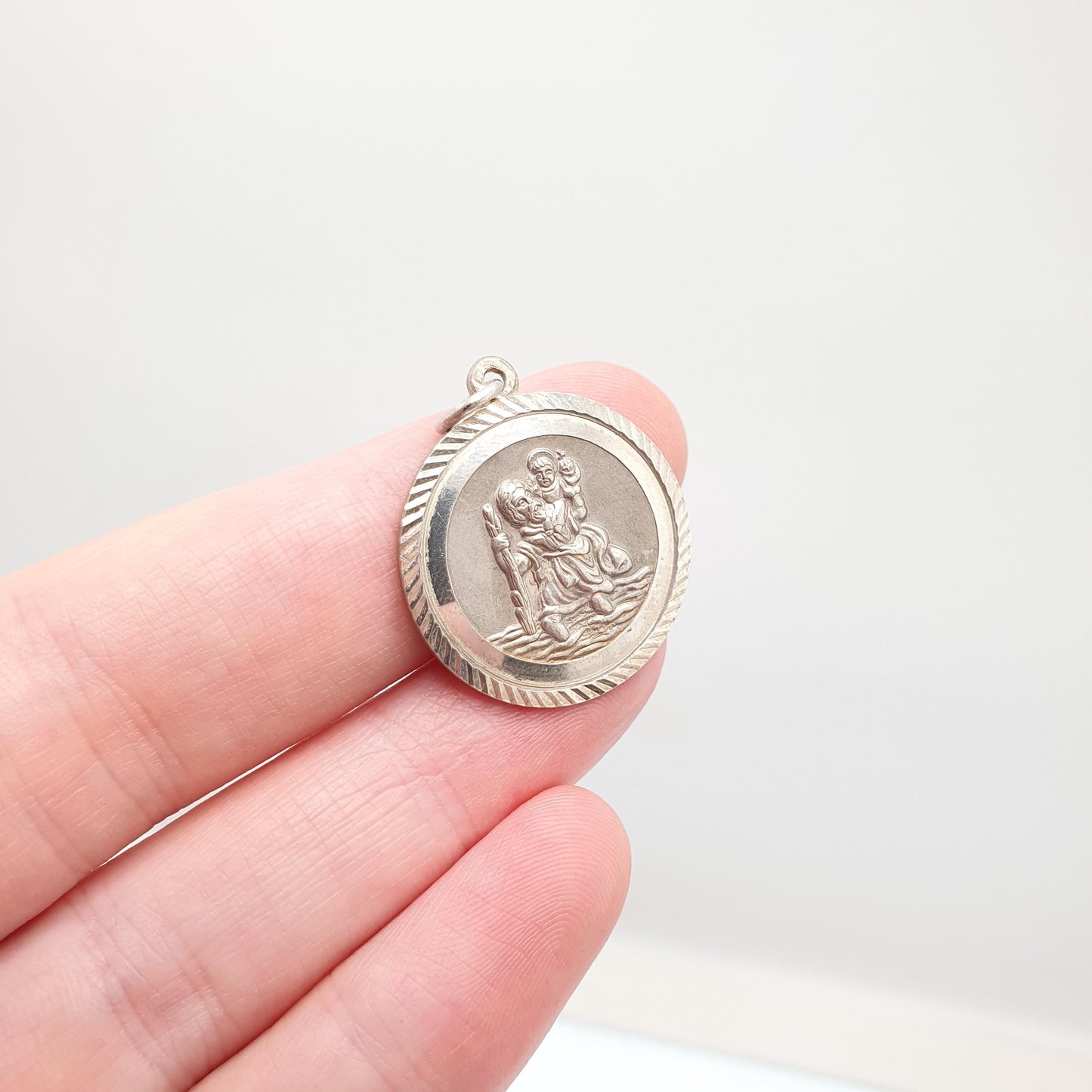 GEORG JENSEN Vintage Sterling Silver St Christopher Pendant Necklace Small Hallmark Genuine Saint Jewellery Jewelry Men Women 925 Travel