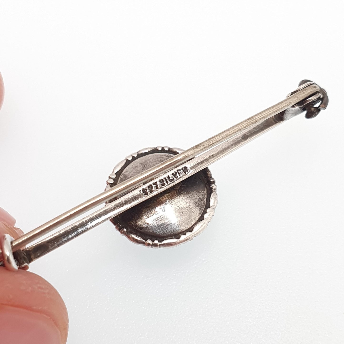Antique Solid Silver Foiled Opal Glass Brooch Multi Coloured Bar Pin Tutti Fruitti Ladies Round Circle Womens Vintage Jewelry Jewellery