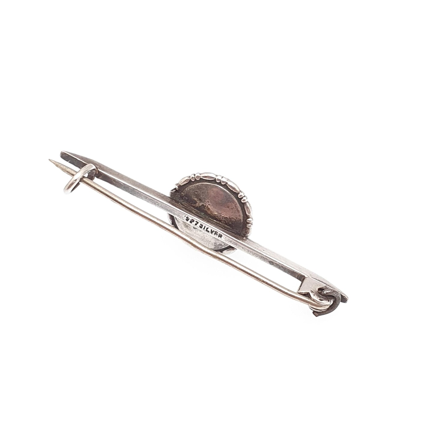 Antique Solid Silver Foiled Opal Glass Brooch Multi Coloured Bar Pin Tutti Fruitti Ladies Round Circle Womens Vintage Jewelry Jewellery