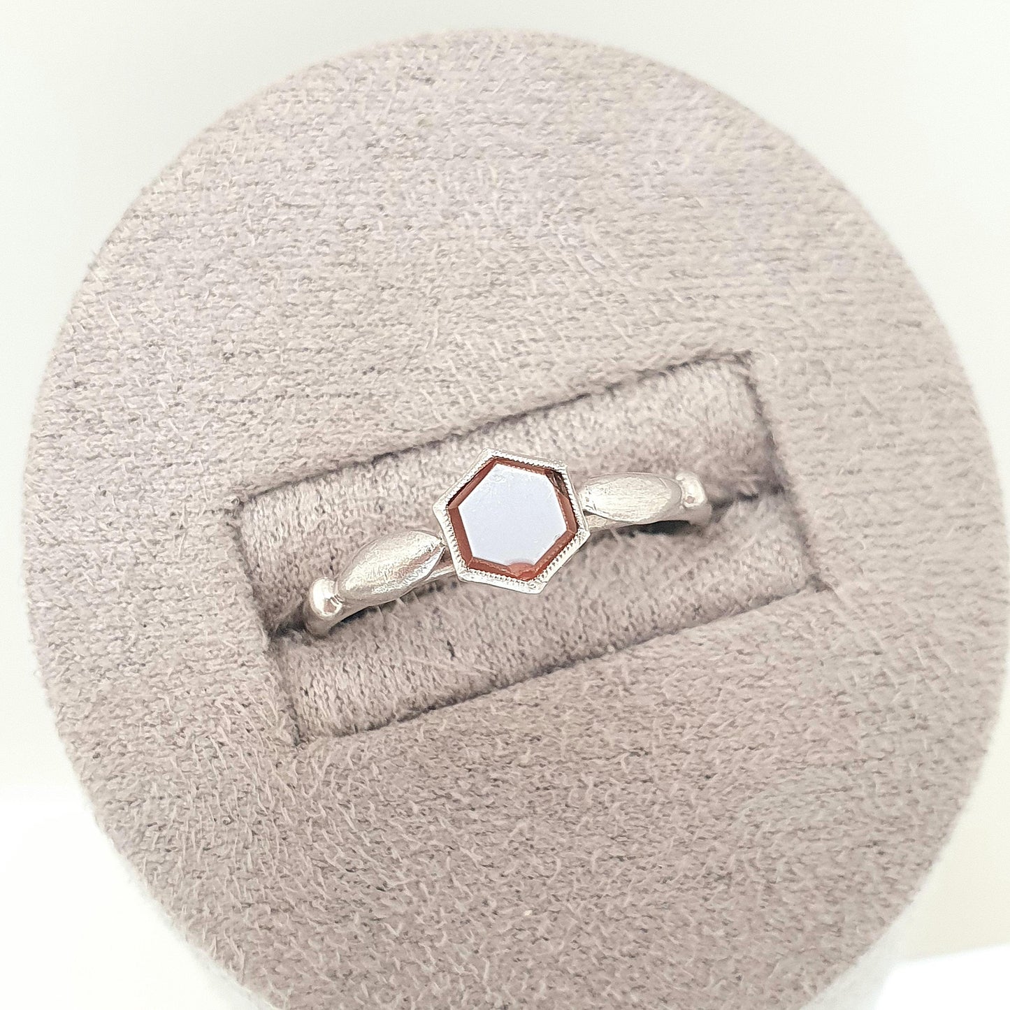 Antique Sterling Silver Agate Glass Signet Ring Hexagon Cut White Face Faux Gemstone Artt Deco 1920s Womens Old Vintage Jewelry Jewellery
