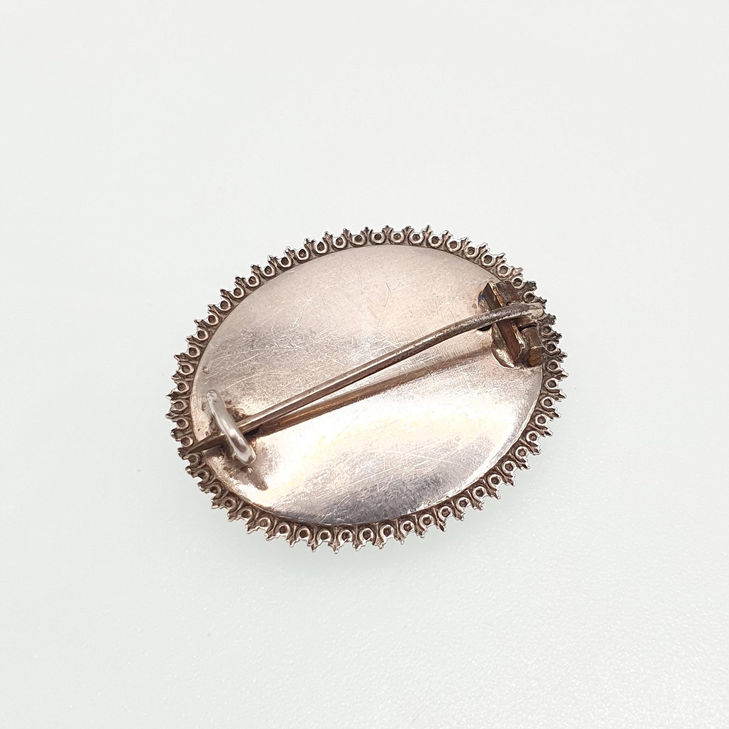 Antique Victorian Solid Silver Brooch Pin Sweetheart Etruscan Dome Oval Spiked Border 1800s Vintage Womens Ladies Jewelry Jewellery