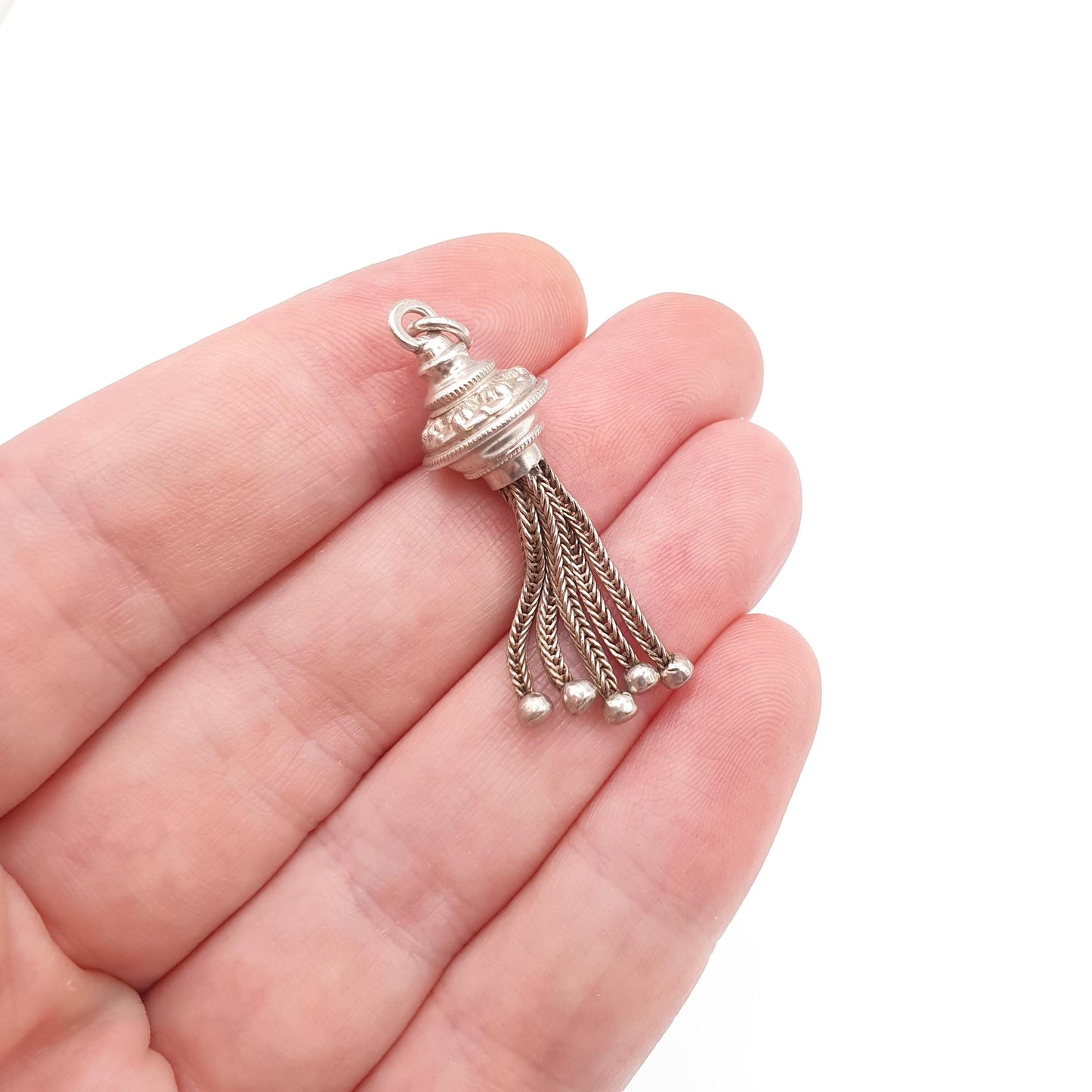 Antique Victorian Solid Silver Tassel Fob Bracelet Charm Necklace Pendant 1800s Genuine Albert Albertina Chain Vintage Womens Jewelry
