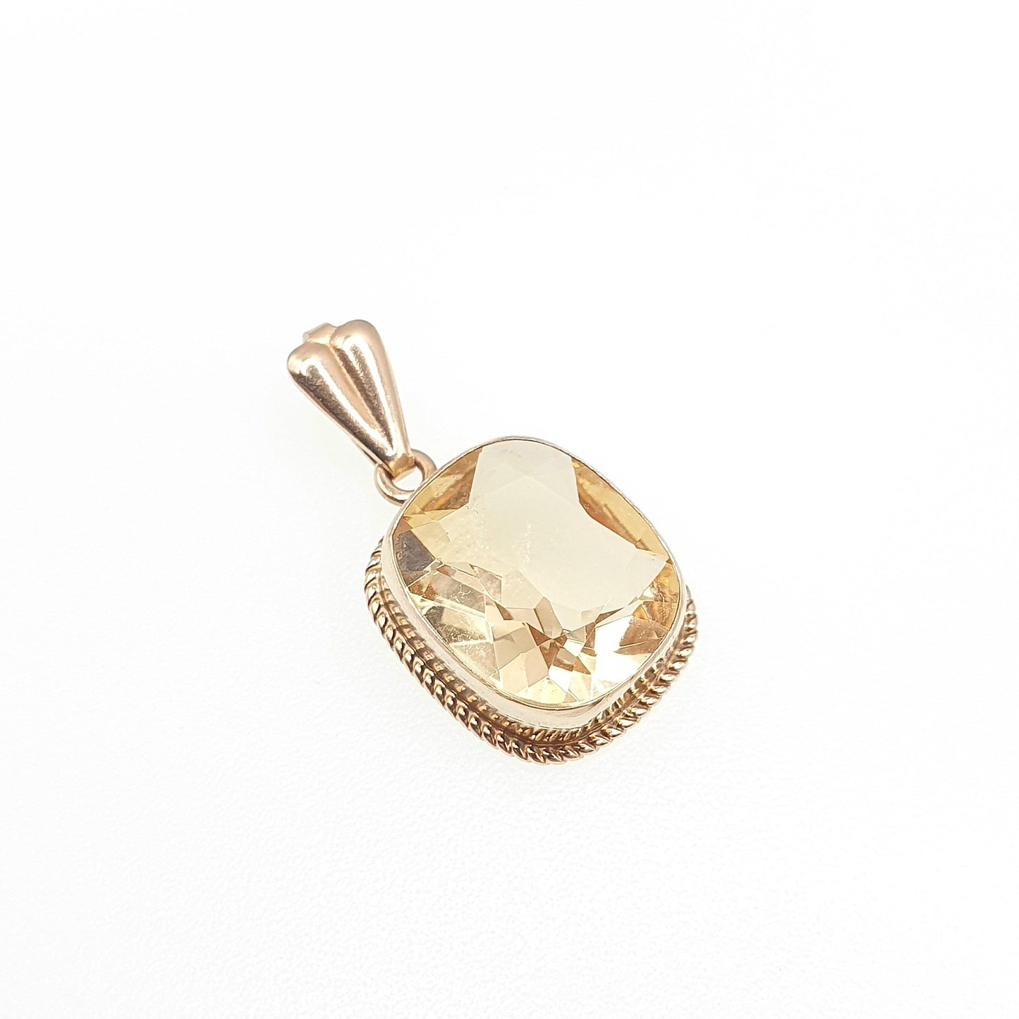 Vintage 9ct 9k Gold Citrine Pendant Necklace Solid 375 Rectangular Cushion Cut Orange Cognac Quartz Hallmarked Womens Jewellery Jewelry