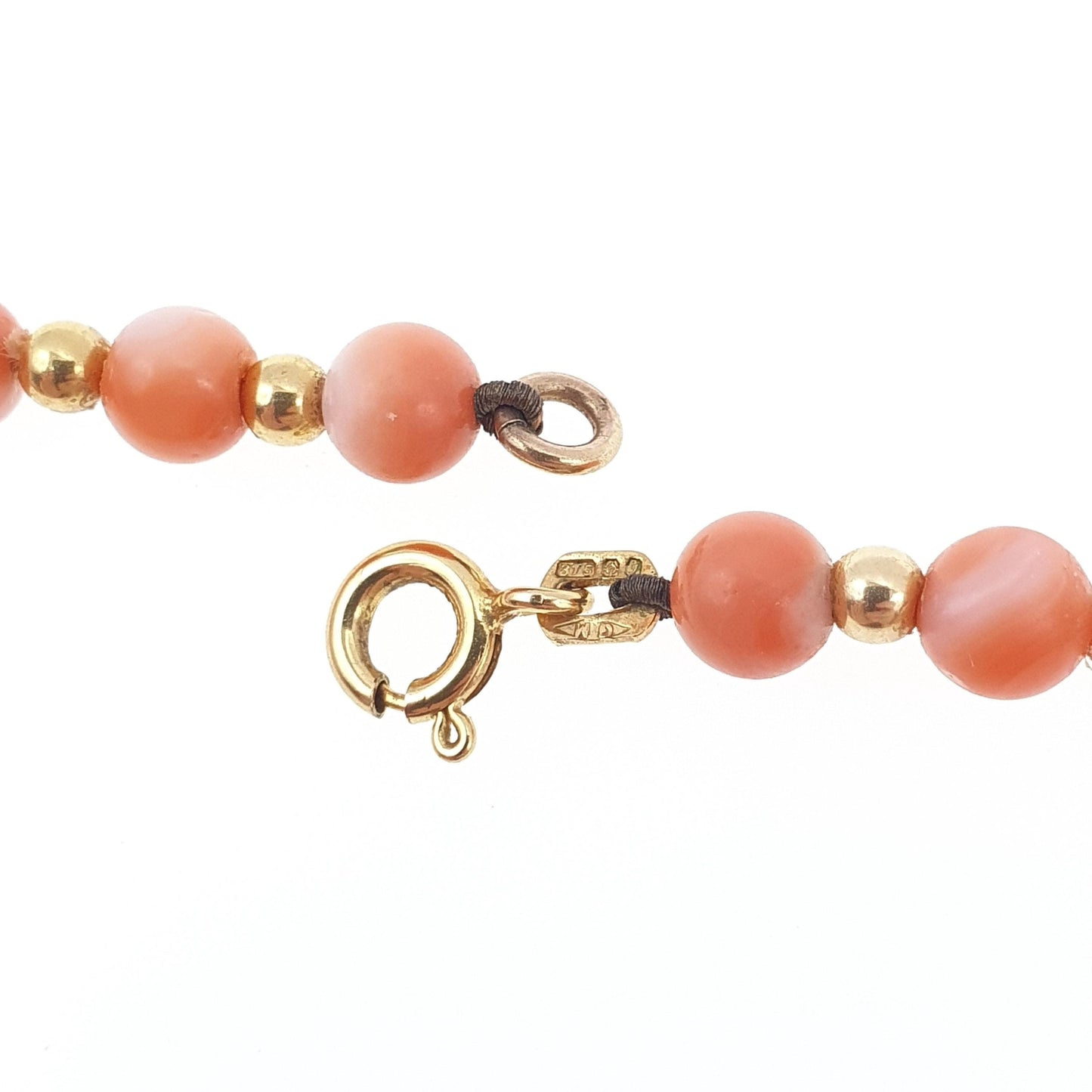 Vintage 9ct Gold Coral Bead Necklace Choker Angel Skin Pink Orange Solid 9k 375 39cm 15.35" 11.37g Hallmark Womens Vintage Jewelry Jewellery