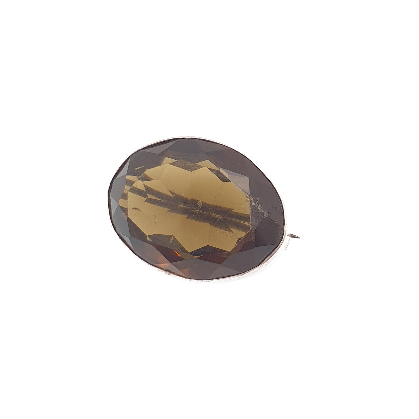Antique Solid Silver Smoky Quartz Paste Brooch Large Big Oval Cut Victorian Brown Glass Gemstone Smokey Womens Jewelry Jewellery Vintage