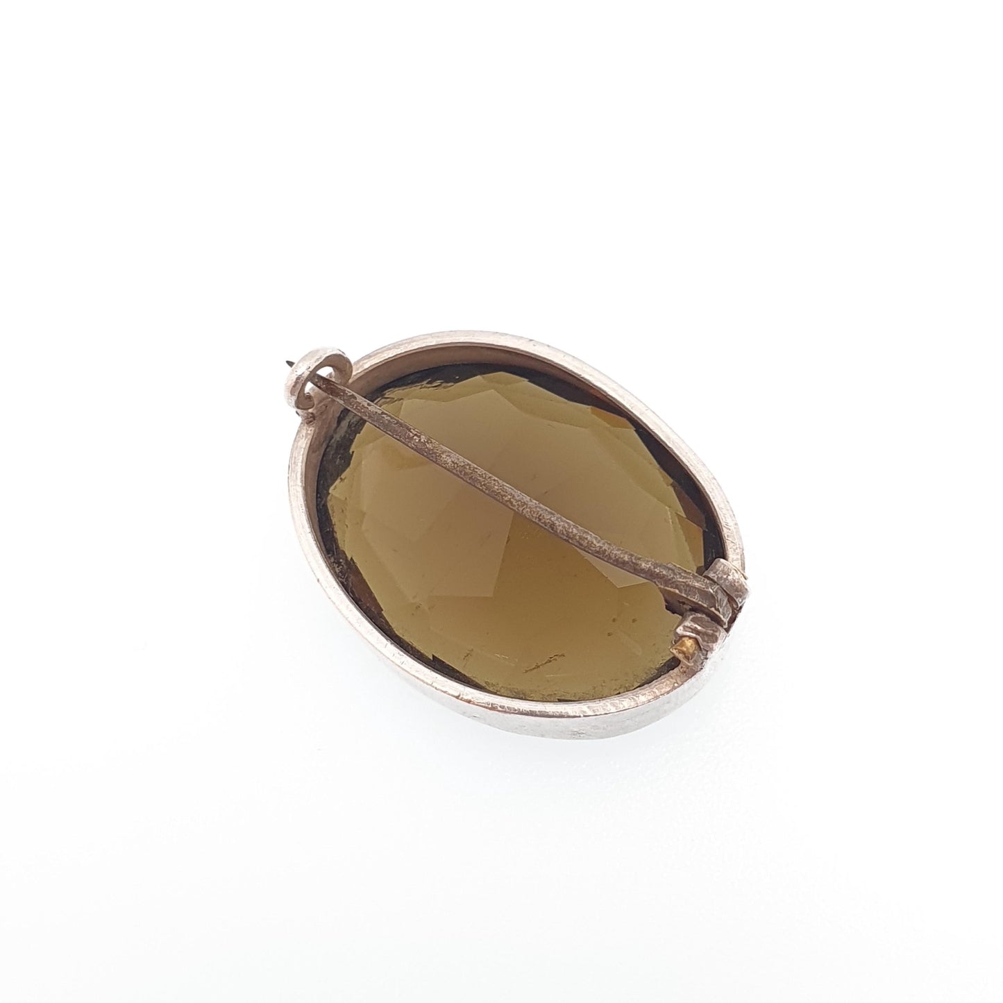 Antique Solid Silver Smoky Quartz Paste Brooch Large Big Oval Cut Victorian Brown Glass Gemstone Smokey Womens Jewelry Jewellery Vintage