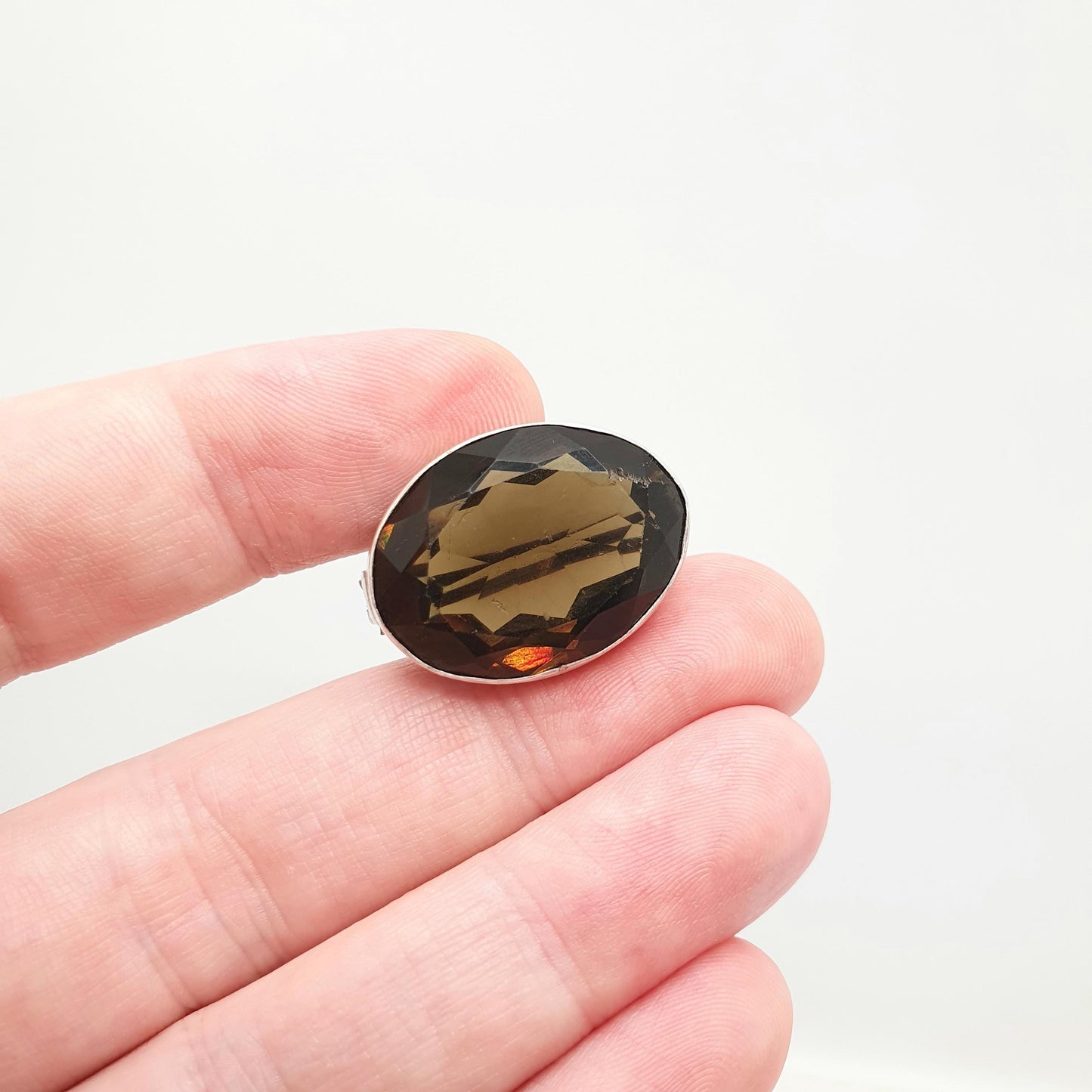 Antique Solid Silver Smoky Quartz Paste Brooch Large Big Oval Cut Victorian Brown Glass Gemstone Smokey Womens Jewelry Jewellery Vintage
