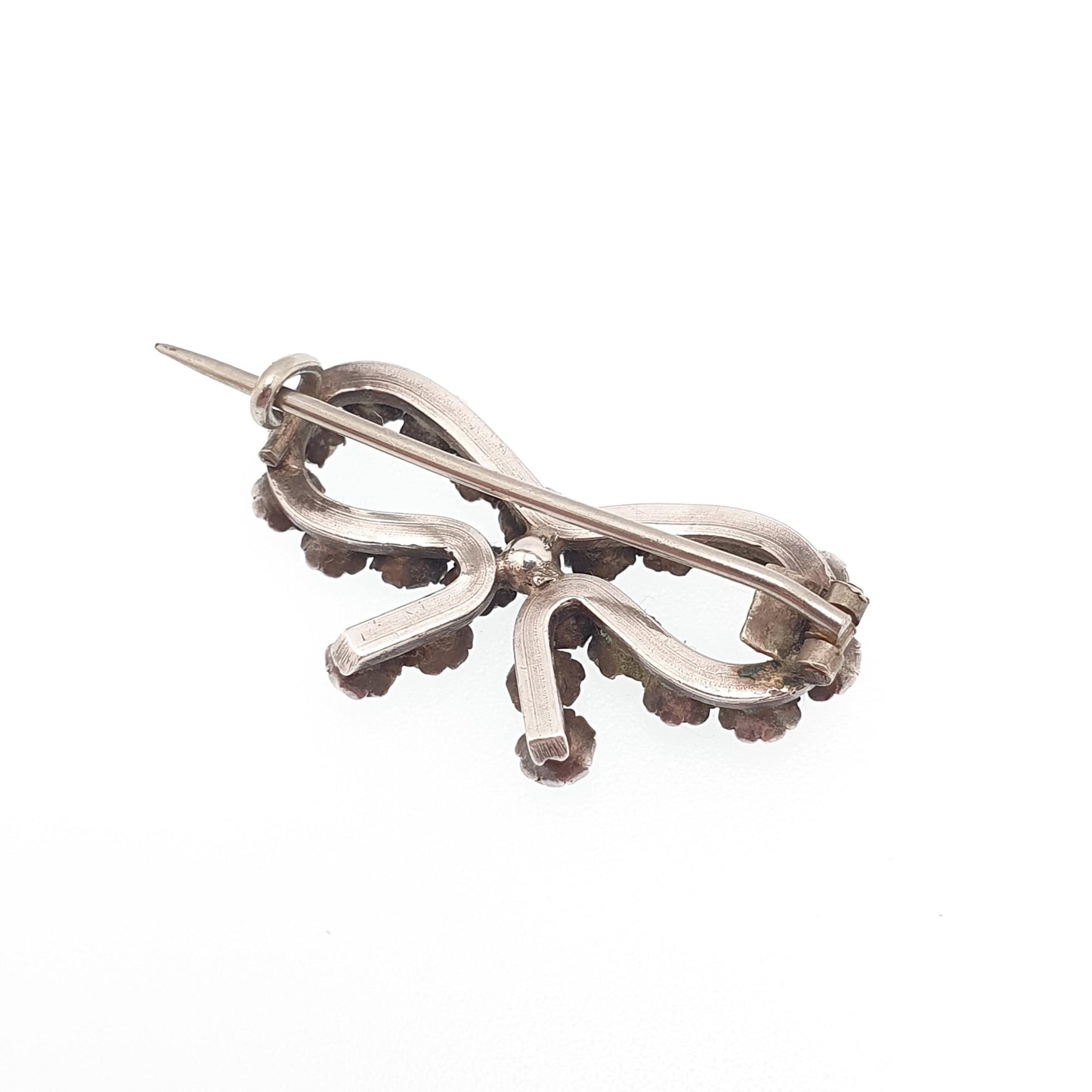 Antique Victorian Paste Solid Silver Bow Brooch Ribbon Cute Diamond Pastes 1800s Cute Gift Special Rare Womens Jewelry Jewellery Vintage