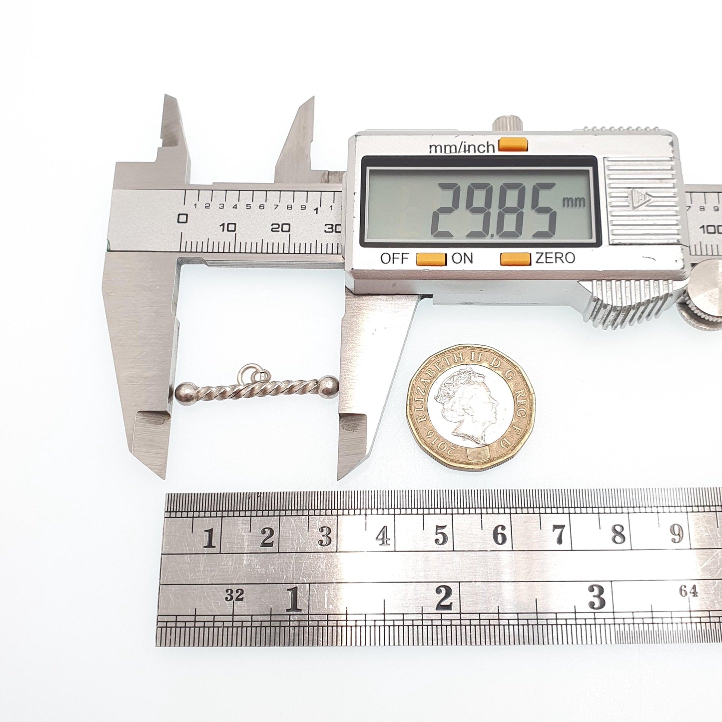Antique Solid Silver T Bar Pendant Fob Victorian Necklace Twist and Ball Albertina Chain Pocket Watch Charm Vintage Womens Jewelry Jewellery