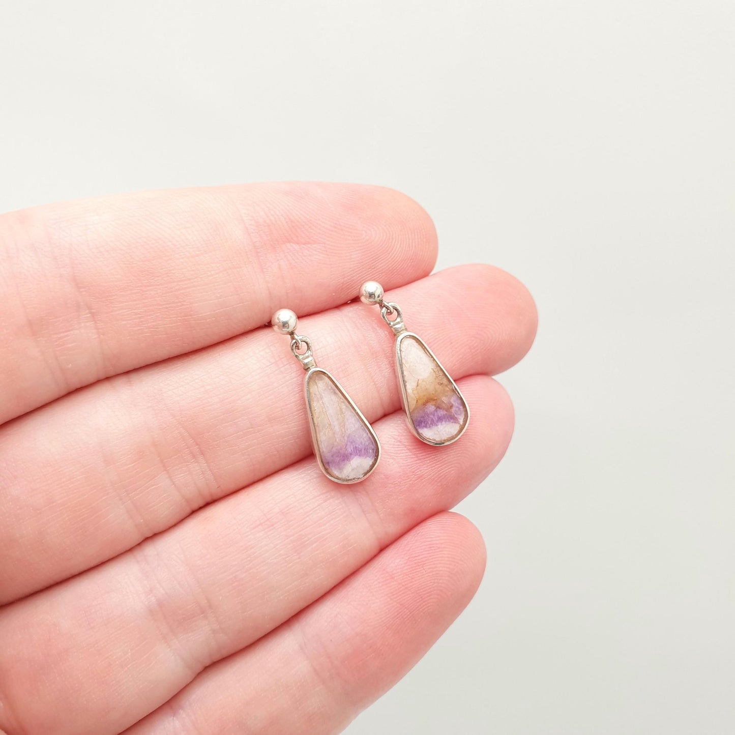 Vintage Blue John Sterling Silver Earrings Stud Hanging Pear Teardrop Drop Cabochon Bleu Jaune Womens 925 Gemstone Jewelry Jewellery
