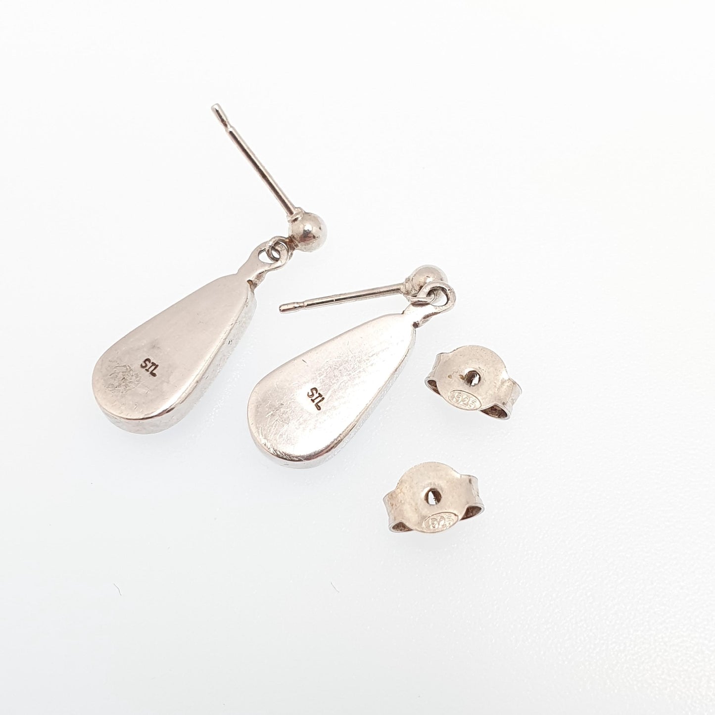 Vintage Blue John Sterling Silver Earrings Stud Hanging Pear Teardrop Drop Cabochon Bleu Jaune Womens 925 Gemstone Jewelry Jewellery