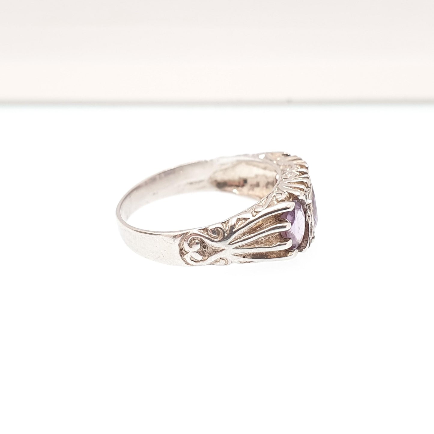 Vintage Sterling Silver Amethyst Ring Gypsy Large Gemstones White Quartz Hallmark Chunky Solid 925 Sparkly Retro Jewellery Jewelry