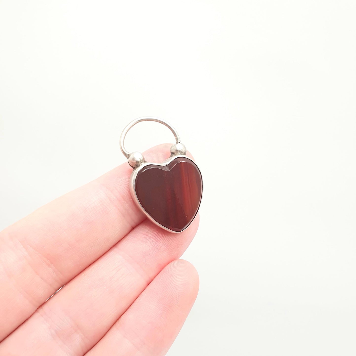 Antique Sterling Silver Victorian Padlock Agate Lock Clasp Bracelet Scottish Charm Heart Shape Gemstone Large Big 1800s Jewellery Jewelry