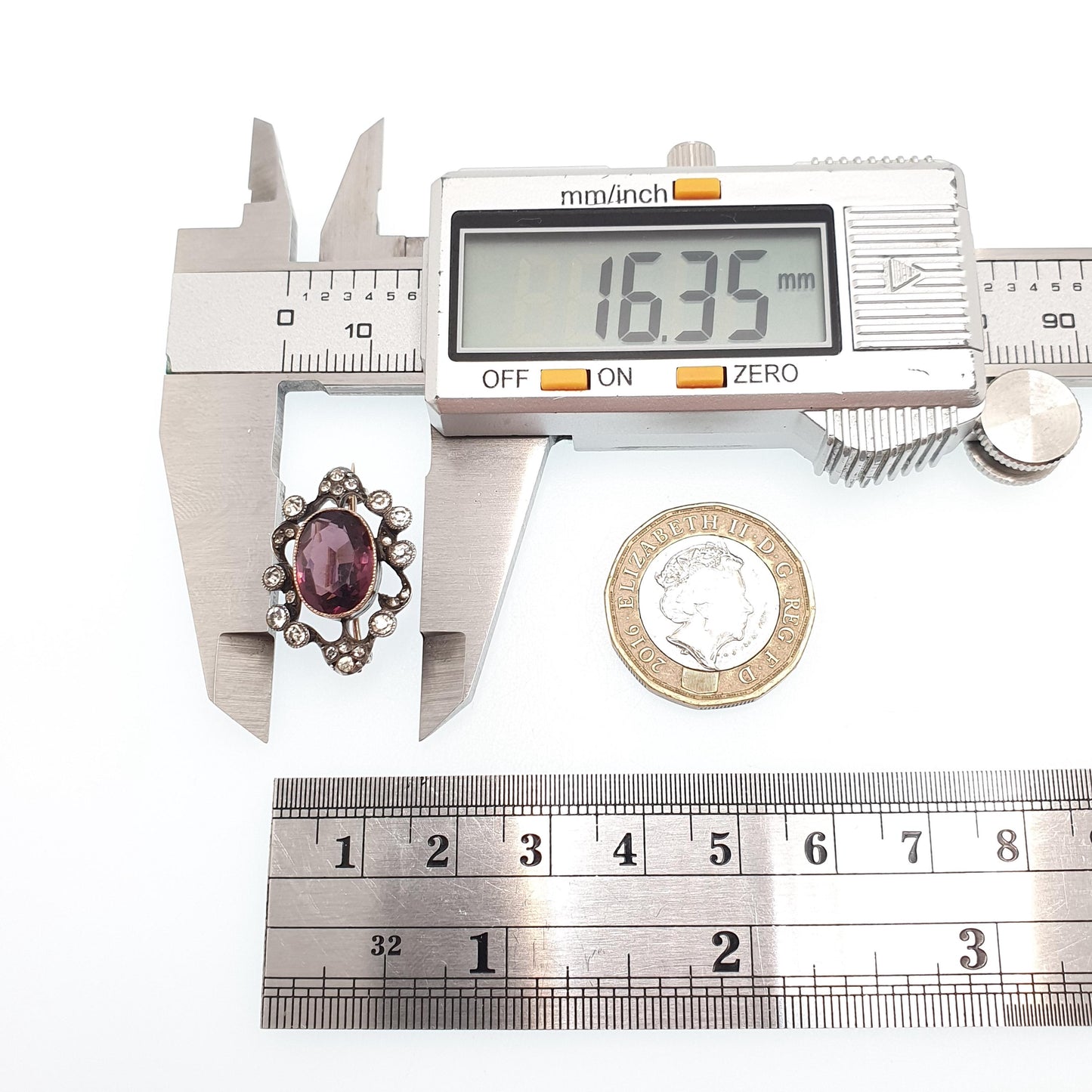 Antique Solid Silver Amethyst Paste Brooch Victorian Cluster Diamond Pastes Oval Shape Genuine 1800s Vintage Womens Ladies Jewelry Jewellery