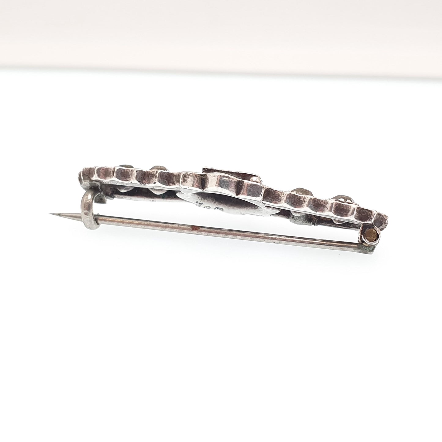 Antique Sterling Silver Hard Brooch Diamond Paste 1876 Hallmark Victorian Sweetheart 925 Musical Music Vintage Womens Jewelry Jewellery