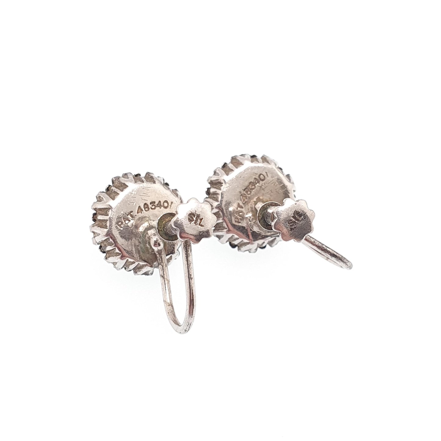 Antique Solid Silver Diamond Paste Earrings Cluster Screw Back Sparkly Foiled Glass Fine Edwardian Vintage Womens Jewelry Jewellery