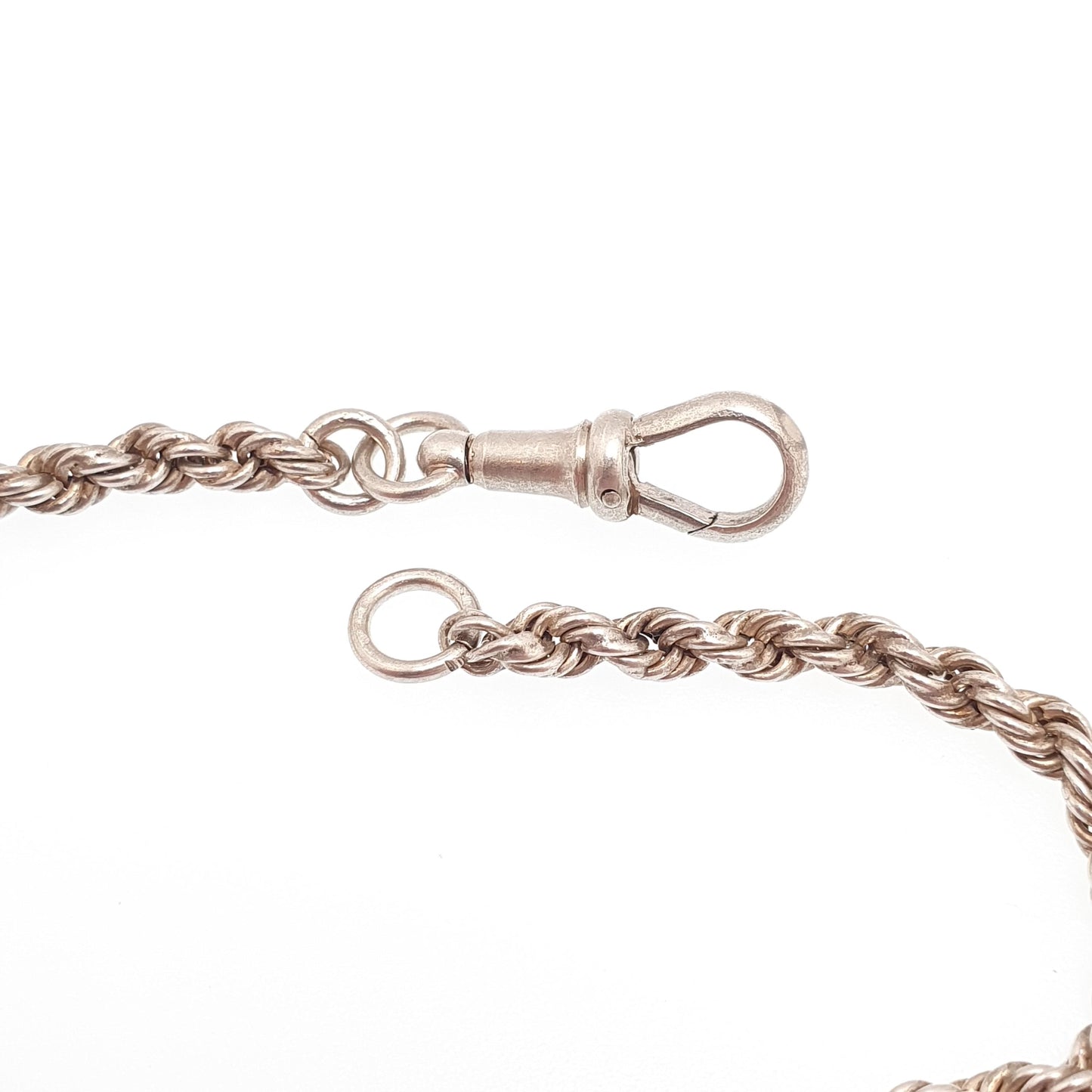 Antique Solid Silver Albertina Bracelet Victorian Rope Link Twist Helix Dog Clip Chain 5.02g 19.5cm Vintage Gift Womens Jewelry Jewellery