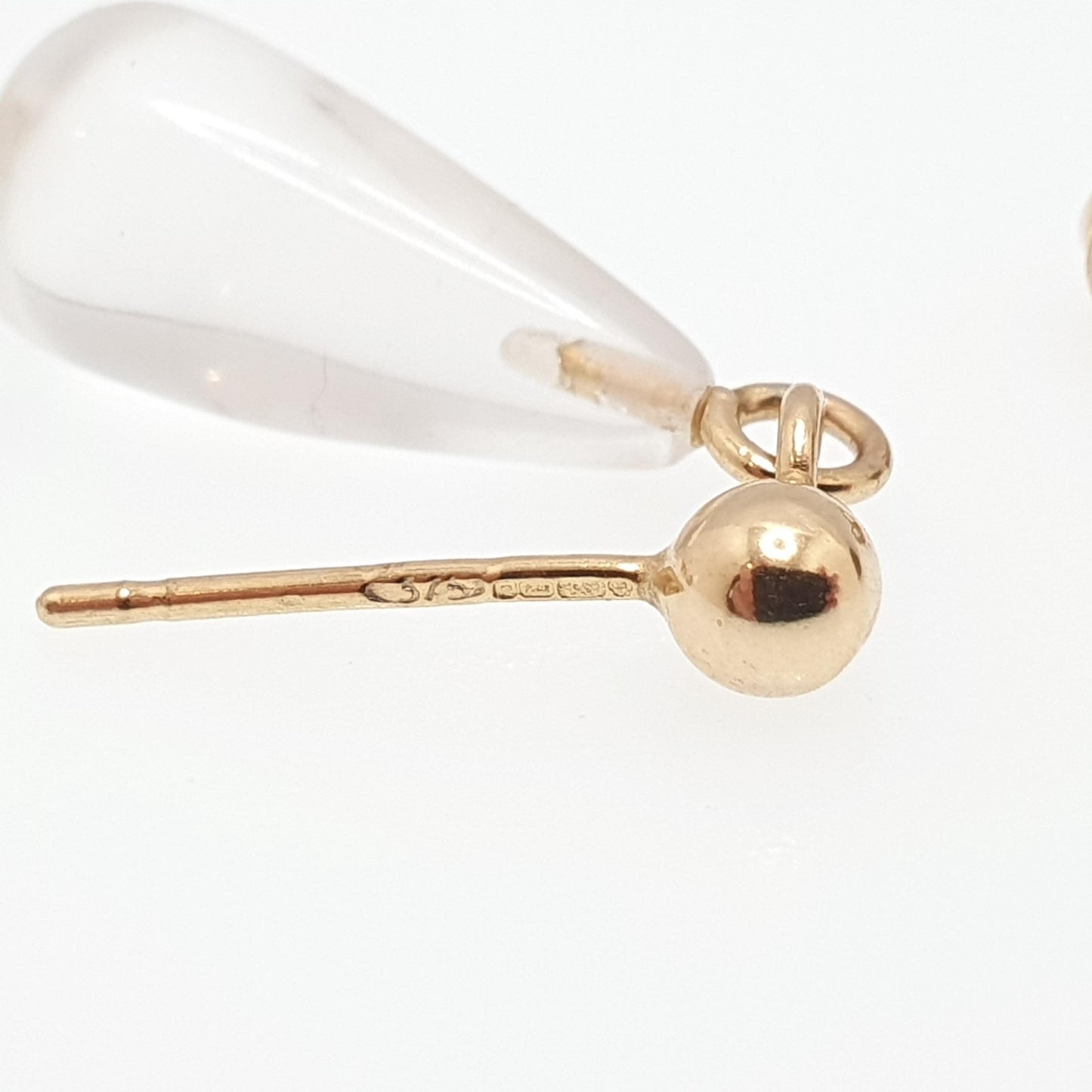 Vintage 9k 9ct Gold Rock Crystal Earrings Clear Quartz Teardrop Hanging Drop Stud Solid 9 375 Real Gemstone Genuine Womens Jewelry Jewellery