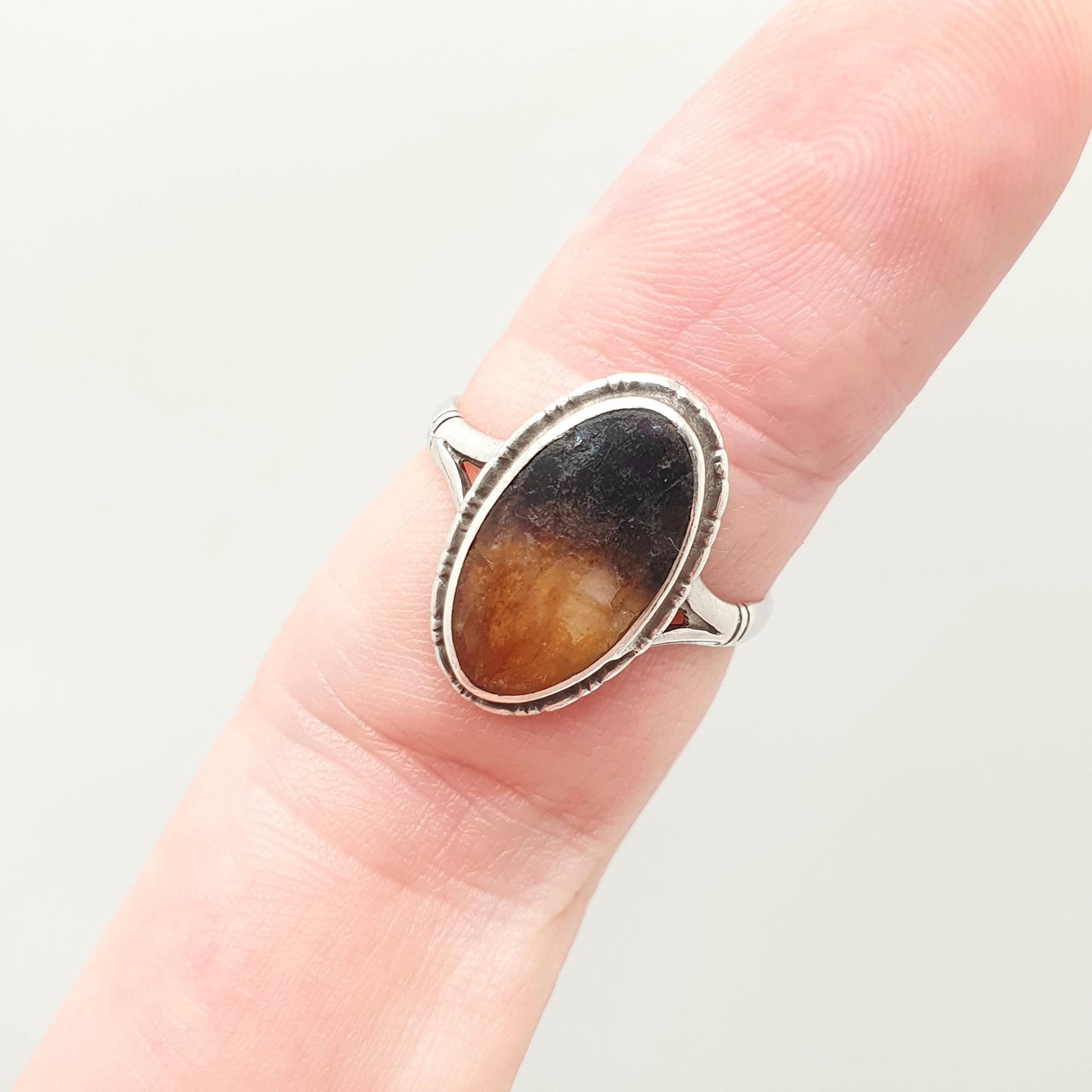 Antique Victorian Blue John Sterling Silver Ring Large Signet Cabochon Bleu Jaune Vintage 1920s Womens Rare Gemstone Jewelry Jewellery