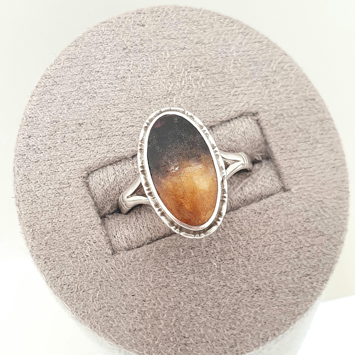Antique Victorian Blue John Sterling Silver Ring Large Signet Cabochon Bleu Jaune Vintage 1920s Womens Rare Gemstone Jewelry Jewellery