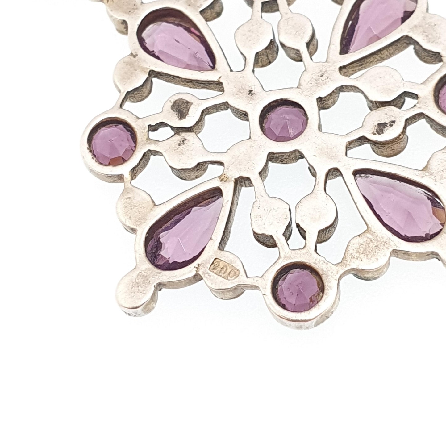 Antique Solid Silver Amethyst Paste Pendant Victorian Simulated Seed Pearl Necklace Large Big Cluster Flower Vintage Jewellery Jewelry