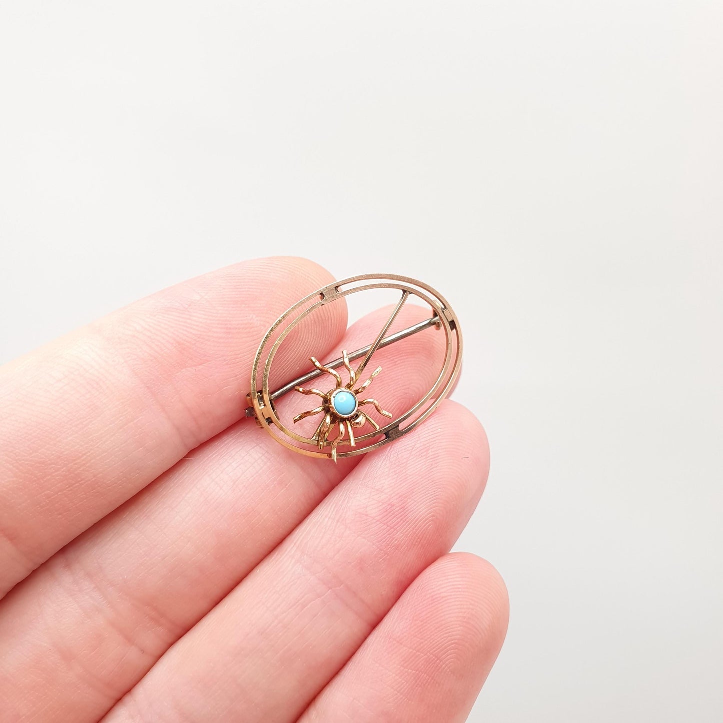 Antique 9ct Gold Spider Brooch Pin Turquoise Solid 9k 9 carat 375 Edwardian Arachnid Insect Bug Womens Vintage Jewelry Jewellery