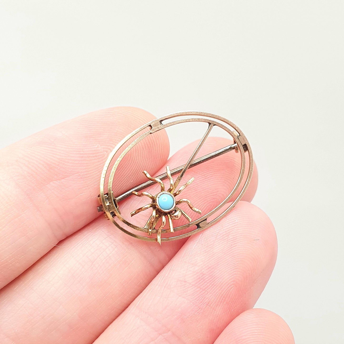Antique 9ct Gold Spider Brooch Pin Turquoise Solid 9k 9 carat 375 Edwardian Arachnid Insect Bug Womens Vintage Jewelry Jewellery