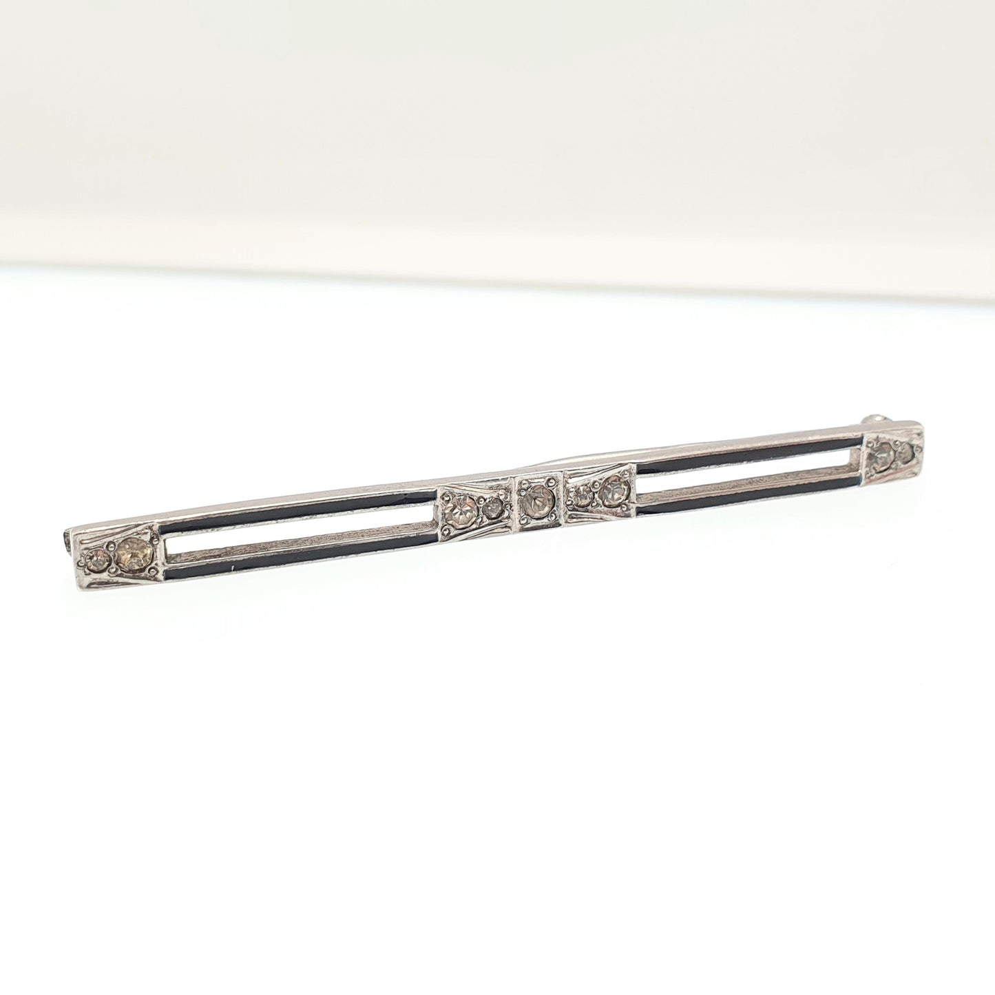 Antique Sterling Silver Diamond Paste Brooch Art Deco Enamel Geometric 1920s Vintage Flapper Solid 925 Womens Ladies Jewellery Jewelry