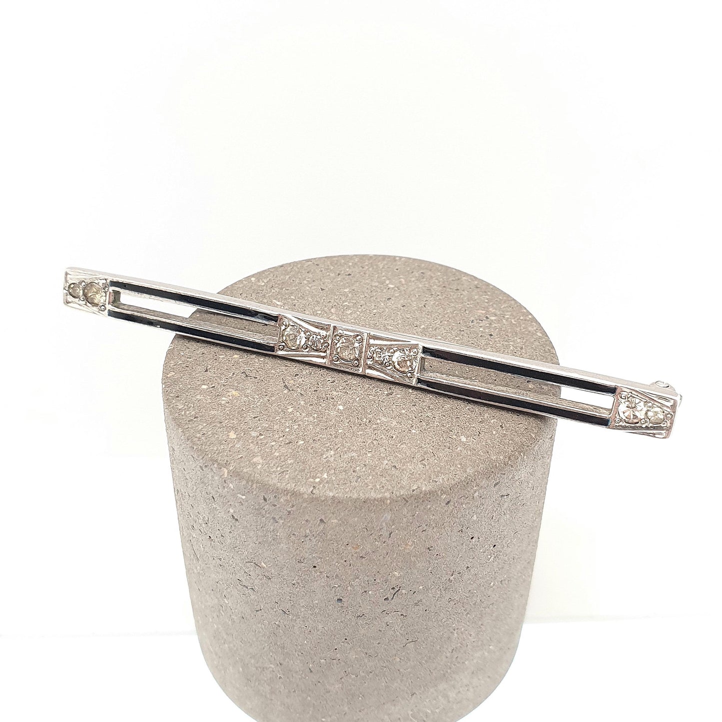 Antique Sterling Silver Diamond Paste Brooch Art Deco Enamel Geometric 1920s Vintage Flapper Solid 925 Womens Ladies Jewellery Jewelry