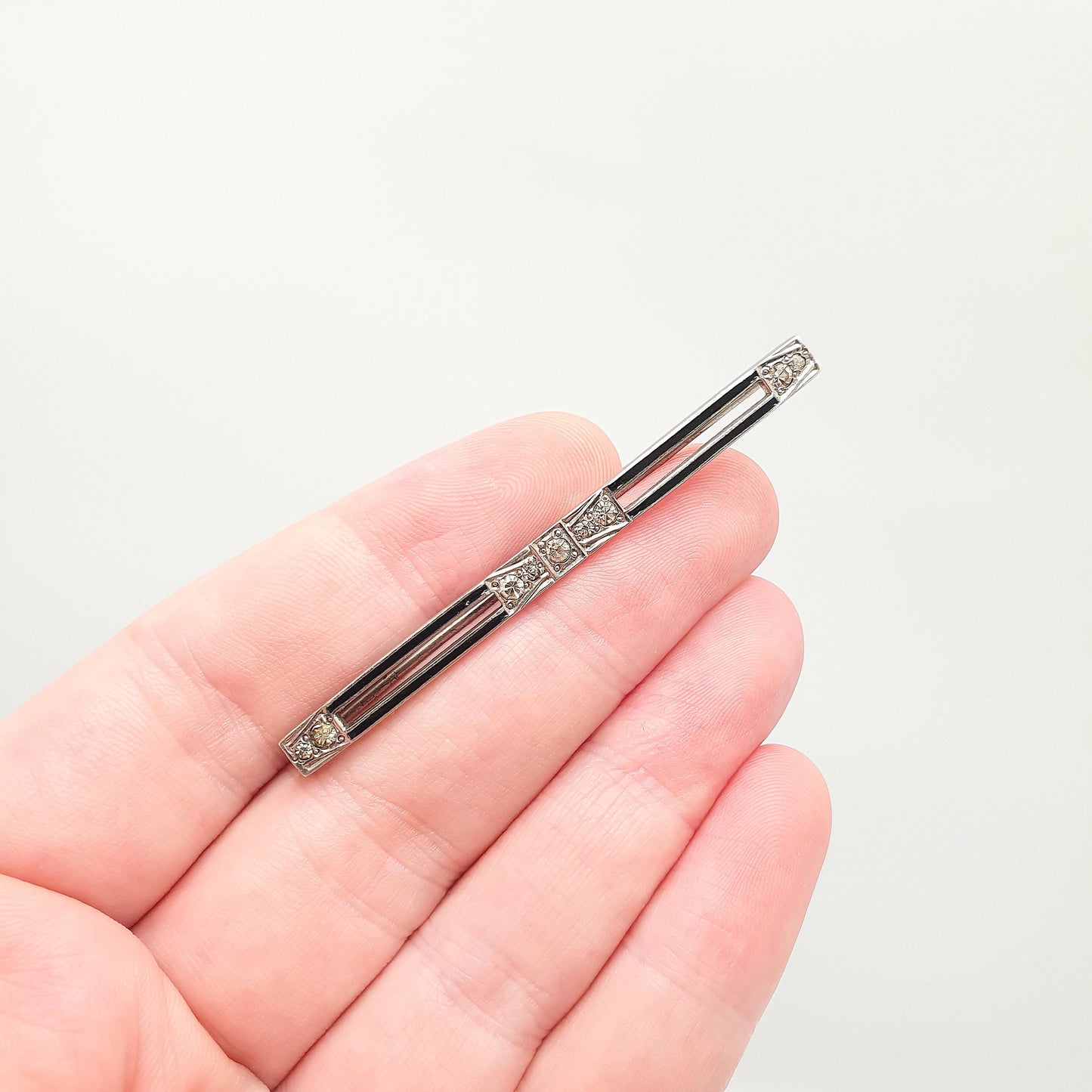 Antique Sterling Silver Diamond Paste Brooch Art Deco Enamel Geometric 1920s Vintage Flapper Solid 925 Womens Ladies Jewellery Jewelry